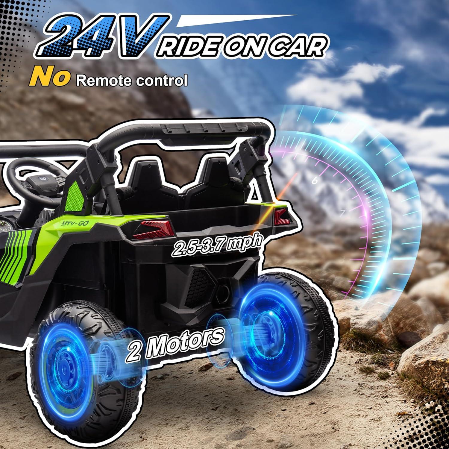 Qaba 24V 7AH Ride on Car, 2 Seater 4MPH Ride on UTV Battery Powered Toy Car