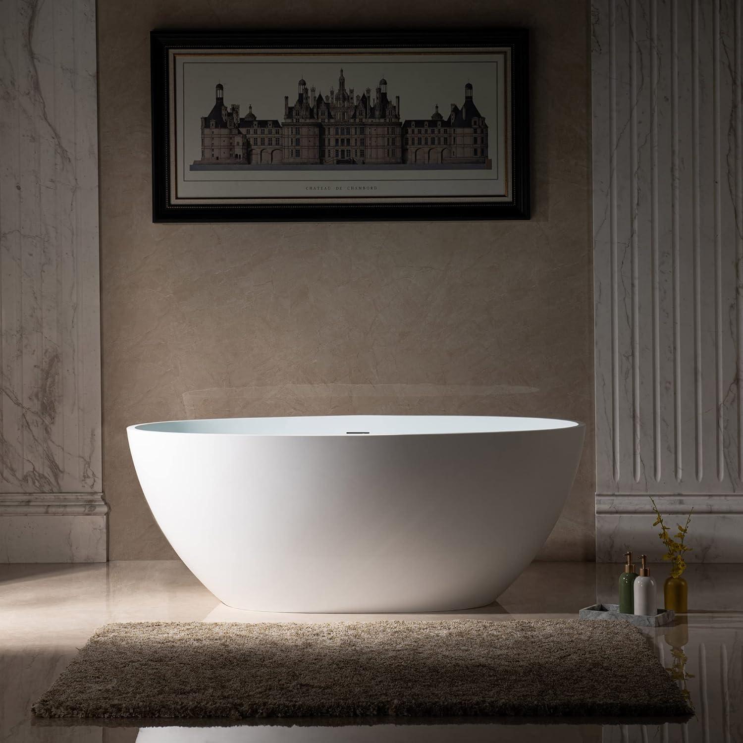 59'' Matte White Acrylic Freestanding Oval Bathtub