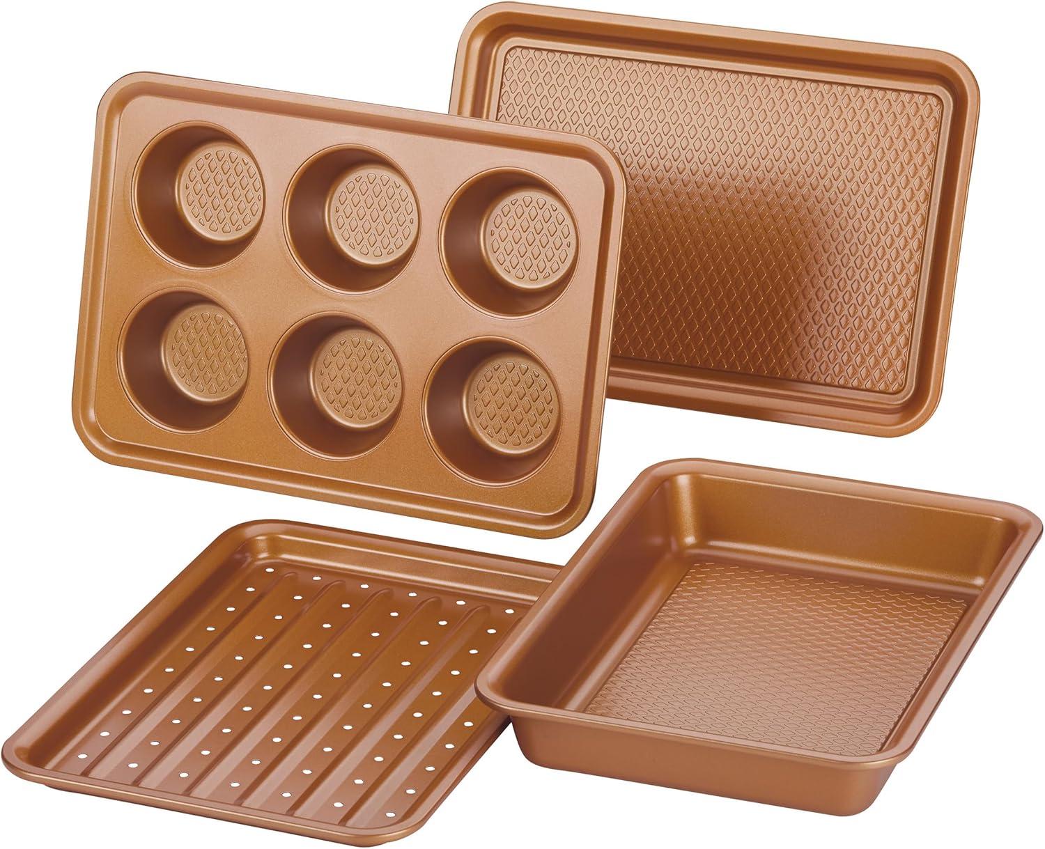 Copper Nonstick 4-Piece Toaster Oven Bakeware Set