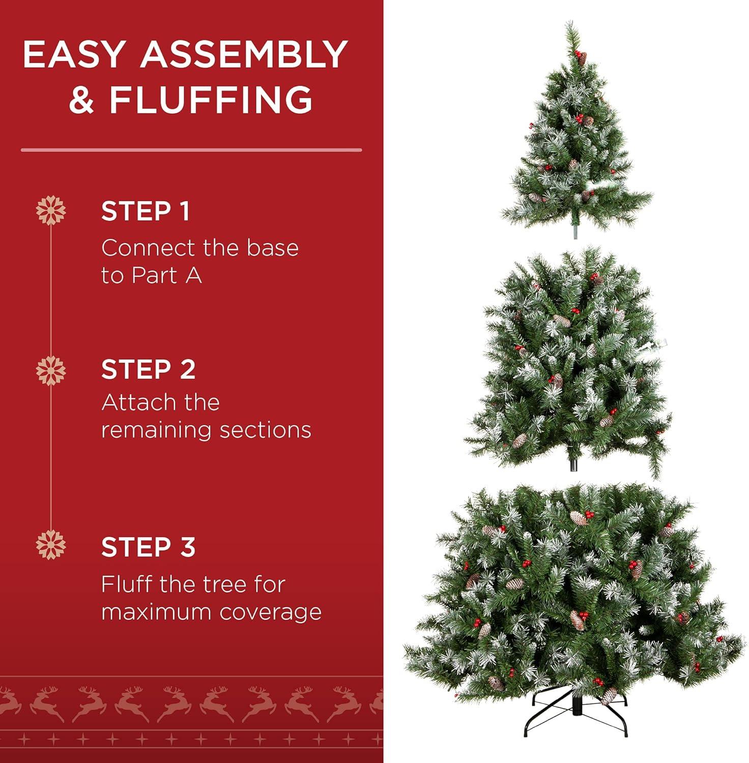 Best Choice Products Pre-Lit Pre-Decorated Holiday Christmas Tree w/ Flocked Tips, Lights, Base