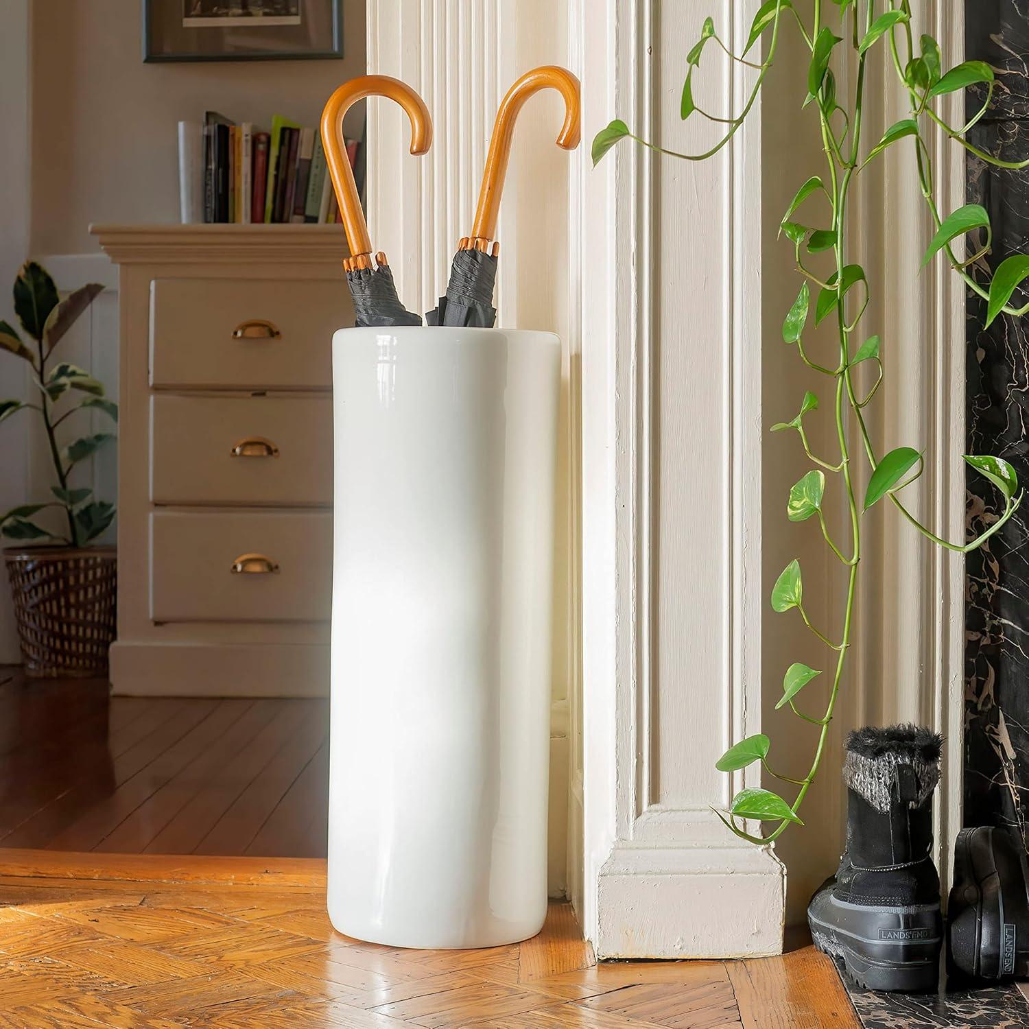 24" White Porcelain Umbrella Stand