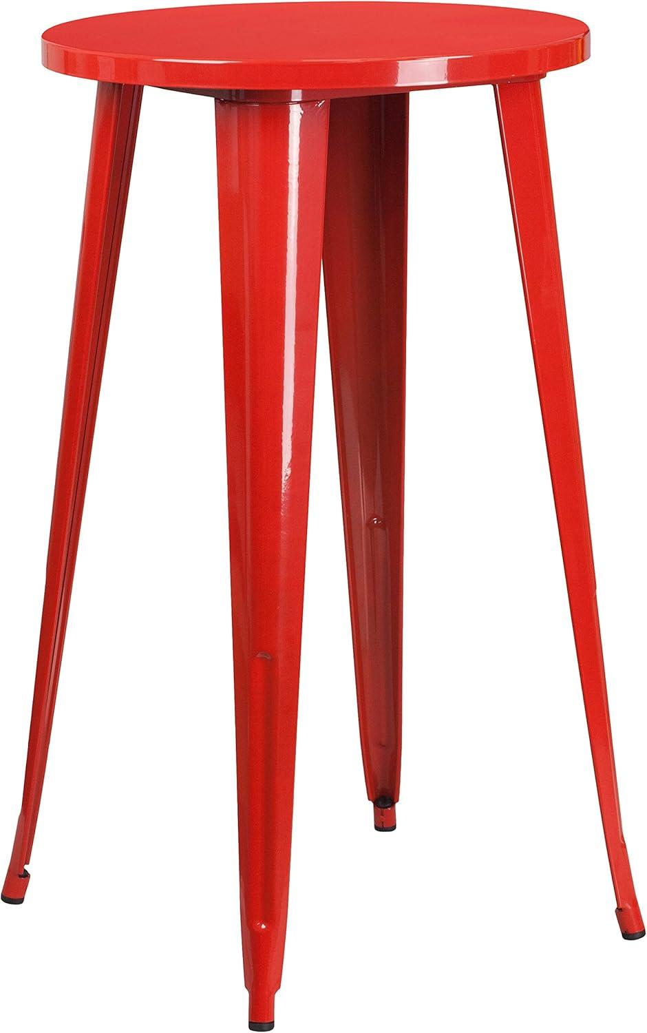 Flash Furniture Commercial Grade 24" Round Red Metal Indoor-Outdoor Bar Height Table