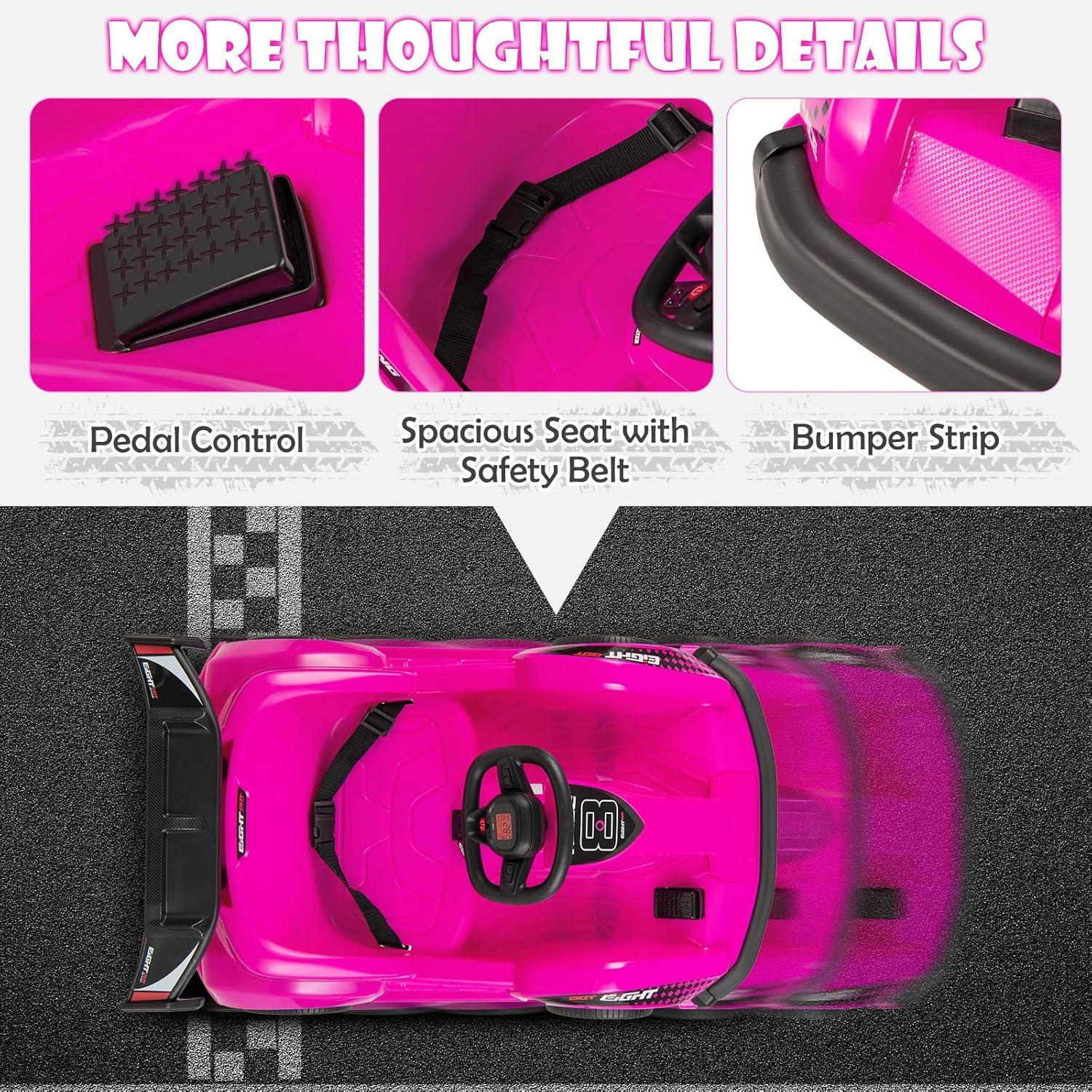 Costway 6V Electric Go Kart for Kids Electric Ride On Car w/ 2.4G Remote Control w/Soft Start Sound and Music Function Pink