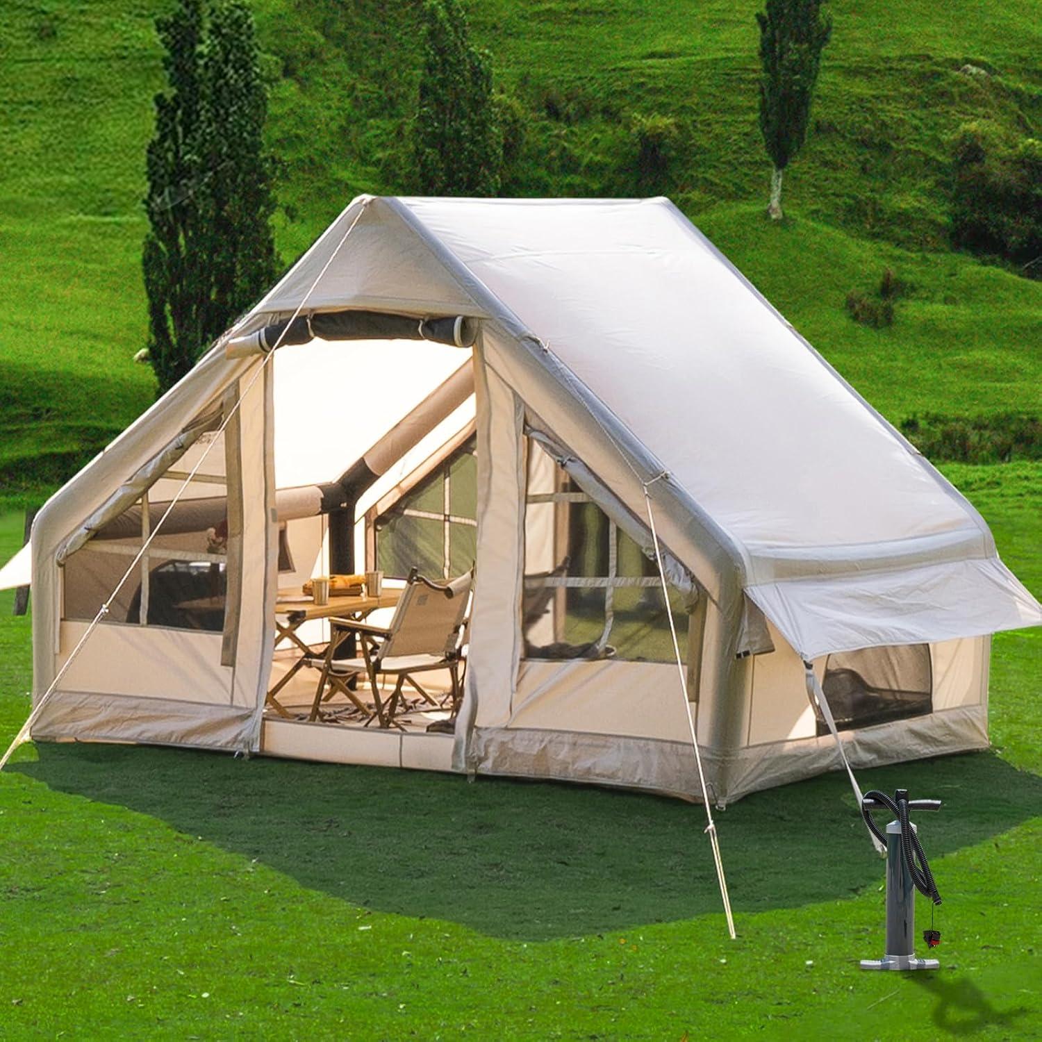 6-Person Beige Inflatable Cabin Tent with Carry Bag