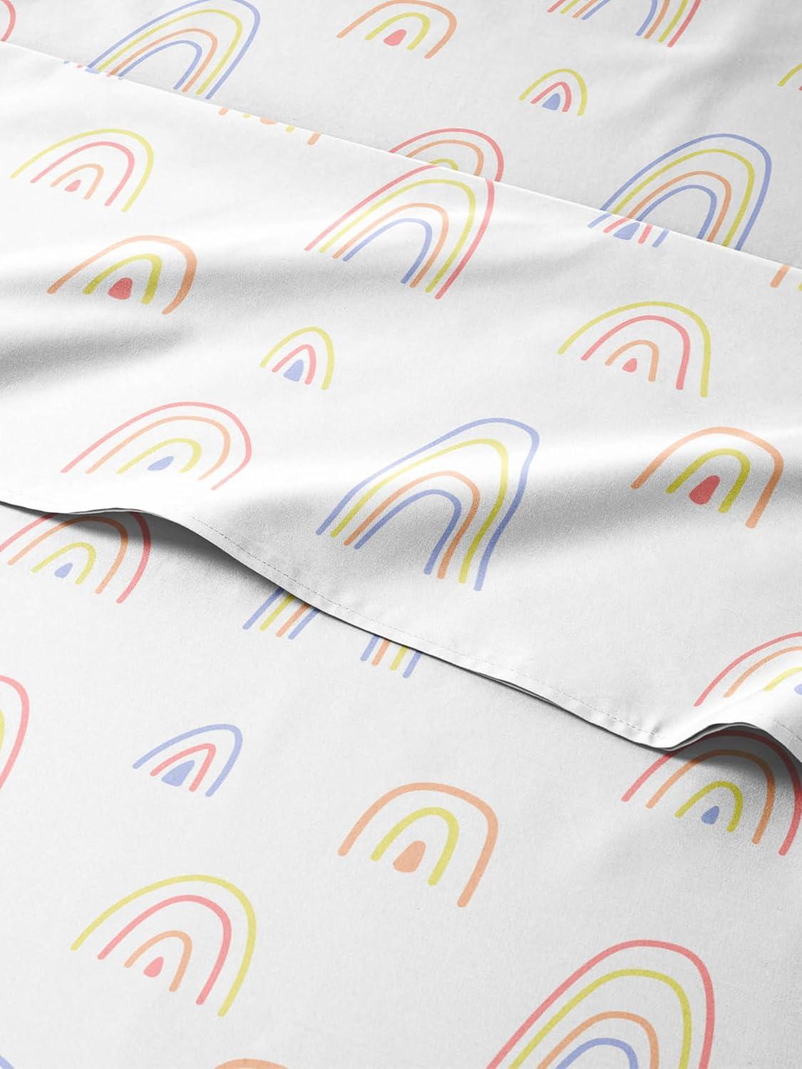 Twin White Microfiber Kids Sheet Set with Rainbow Print