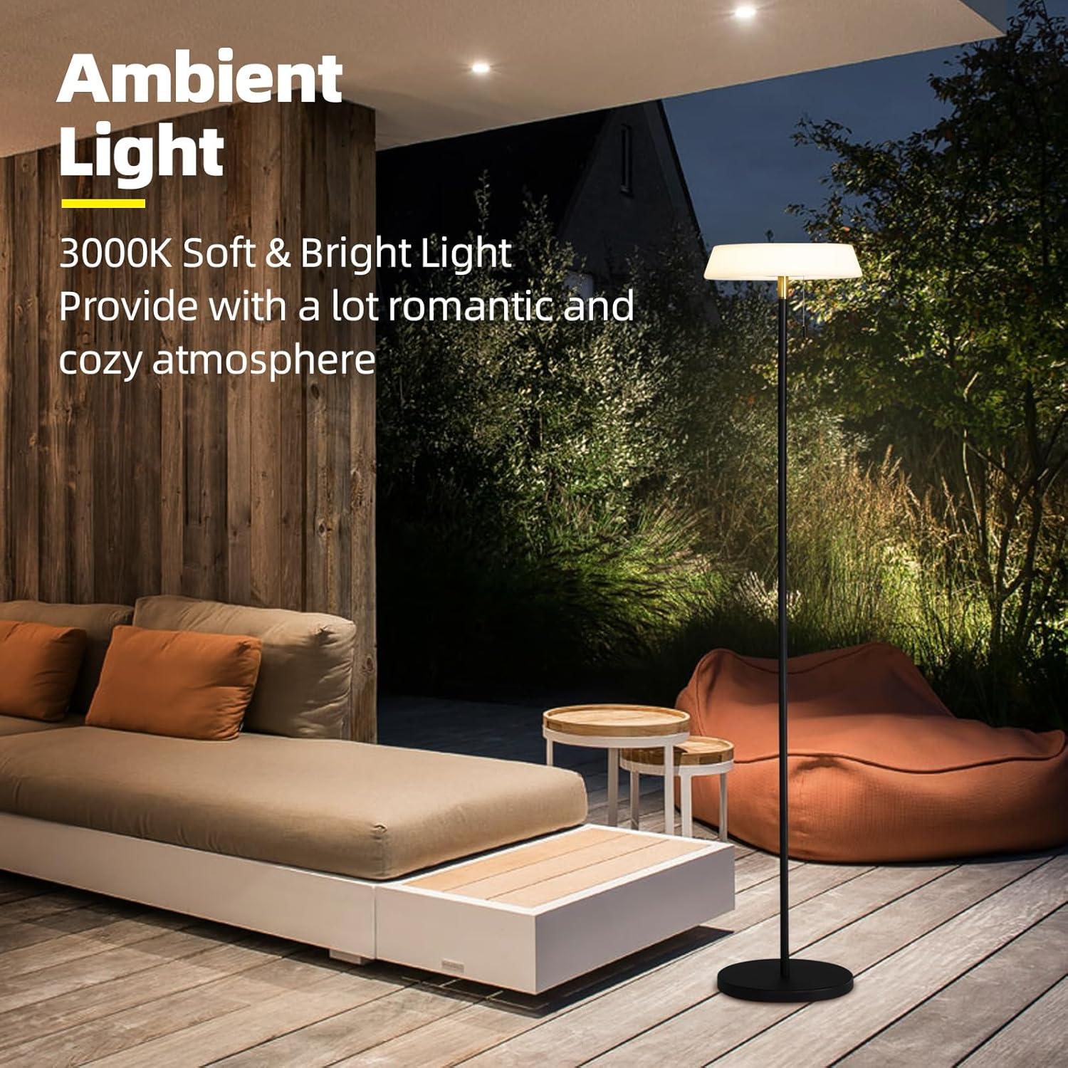 Solar LED Outdoor Floor Lamp Waterproof, 3 Level Dimmable Floor Night Light, Portable Cordless USB Rechargeable, for Home/Deck/Garden/Patio (Khaki)