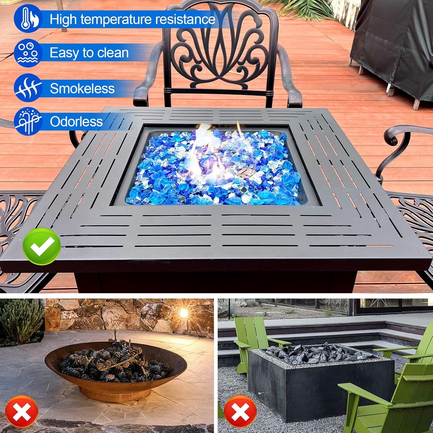 10 lb Fire Glass for Propane Fire Pit, 1/2" Gorgeous Reflective Fireplace Glass Rocks, Cobalt Blue