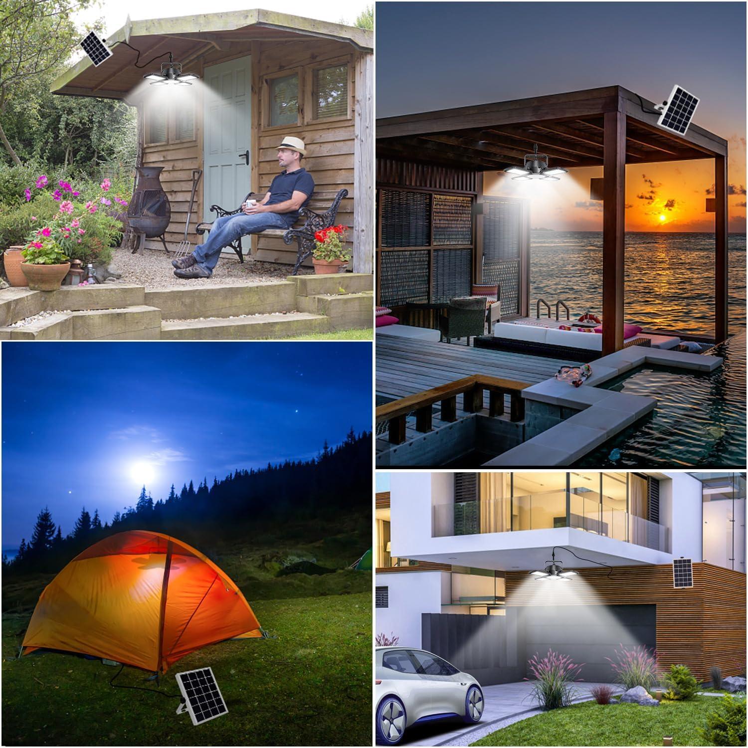 Auzev Solar Shed Light Indoor Outdoor Upgrade 176 LED 4 and 1 Heads Solar Powered Motion Sensor Pandent Daytime Work Lights with 4 Modes Remote Control Security lamp for Garage Gazebo Barn