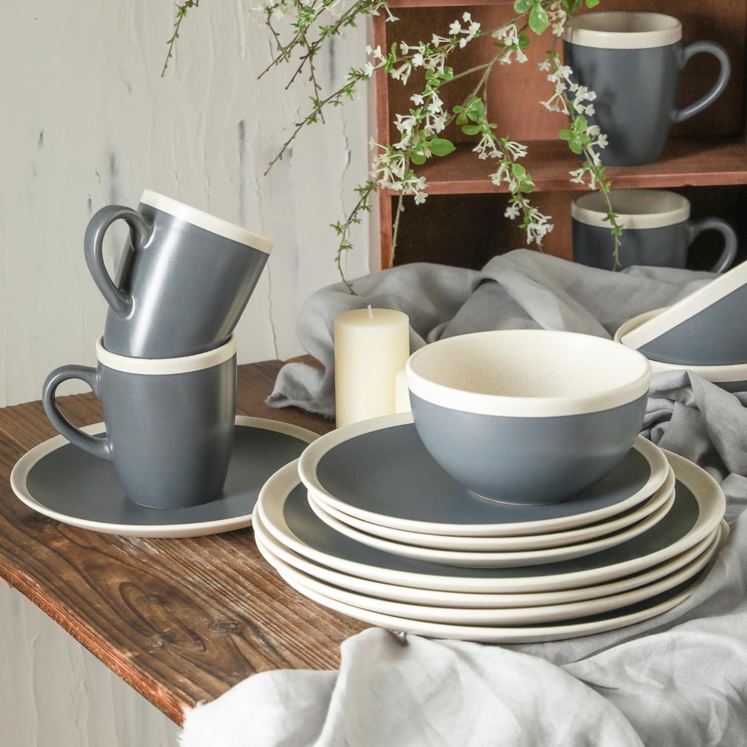 Gray and Cream Ceramic 32-Piece Dinnerware Set, Service for 8