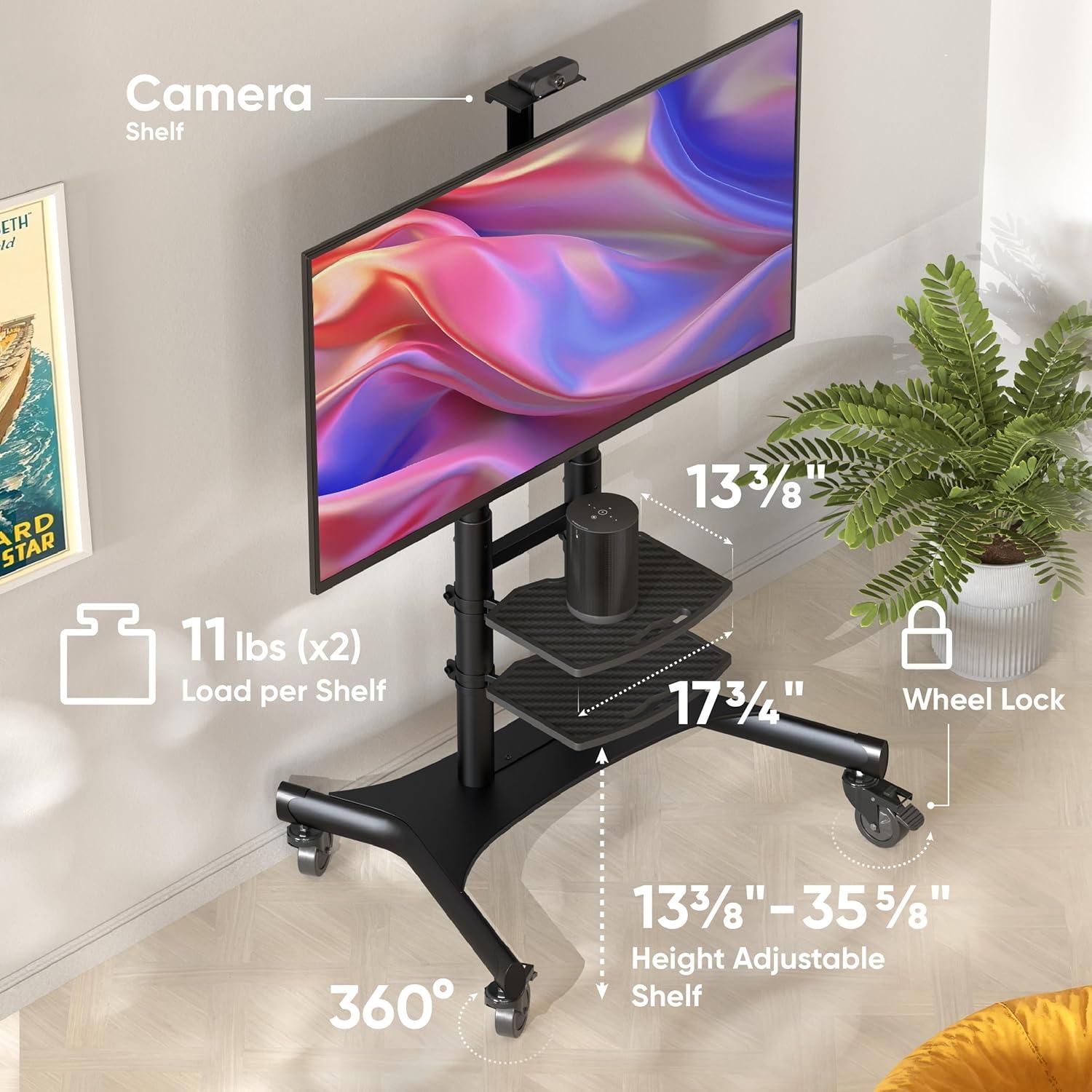 ONKRON Portable TV Stand With Wheels - Adjustable TV Stand for 32-65 Inch for TVs up to 110 lbs