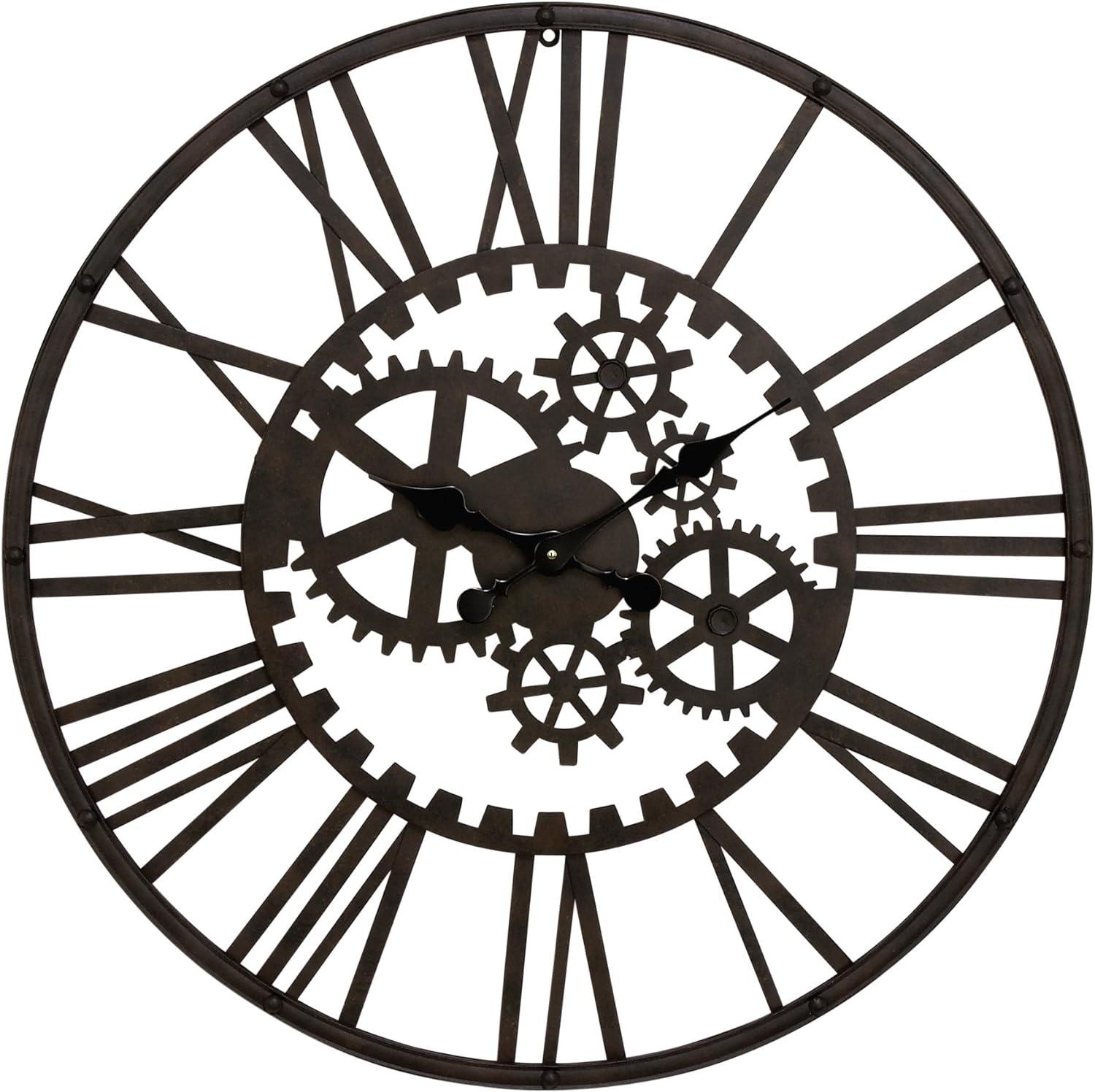 Oversized Black Iron Industrial Gear Wall Clock