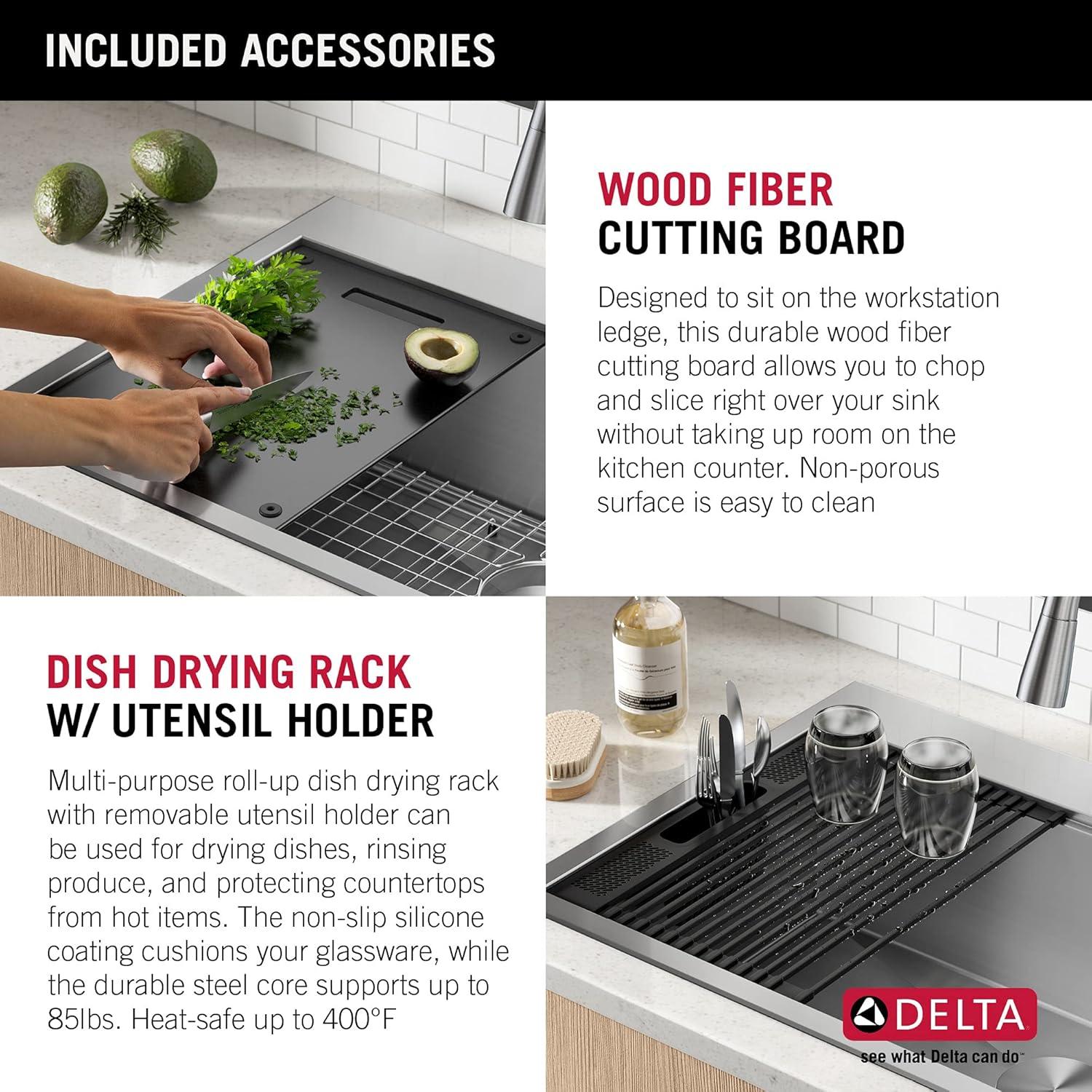 Delta Rivet™ 25" L Workstation Kitchen Sink Drop-In Top Mount 16 Gauge Stainless Steel Single Bowl