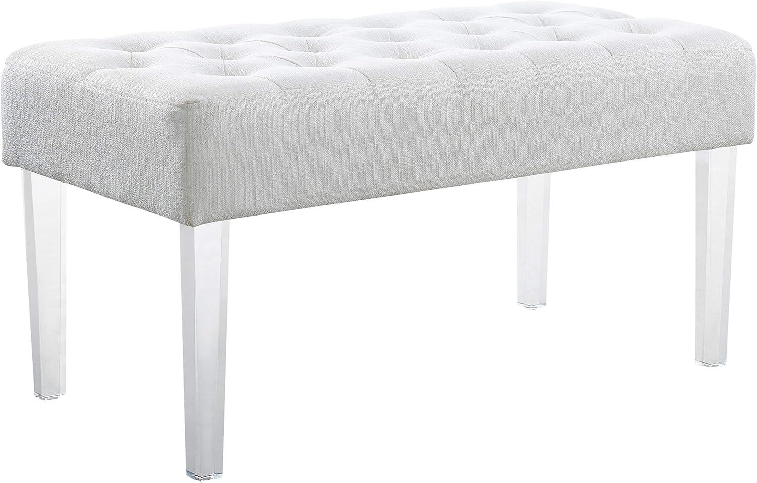 35" Ella Glam Tufted Linen Upholstered Acrylic Leg Bench - Linon