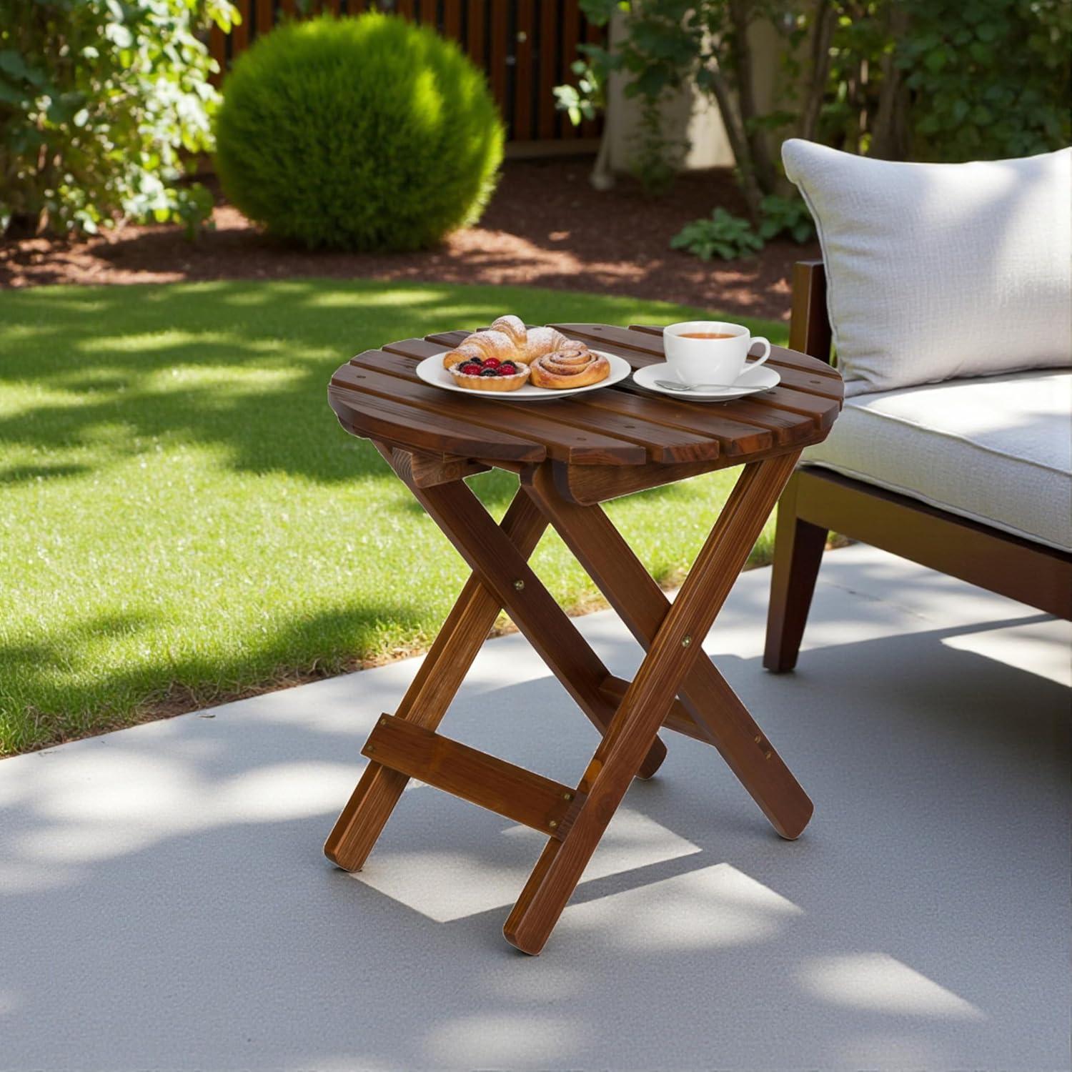 Shine Company Adirondack Round Cedar Wood Foldable Side Table in Brown