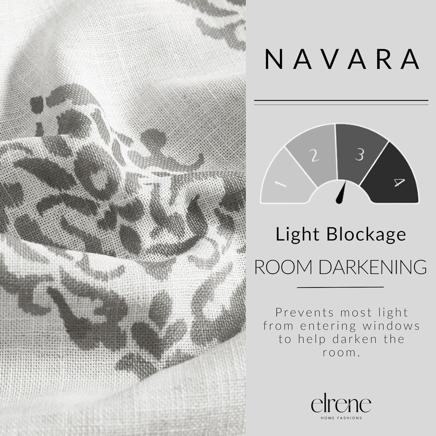Navara Medallion Room Darkening Single Window Curtain Panel - 52" x 95" - Gray - Elrene Home Fashions