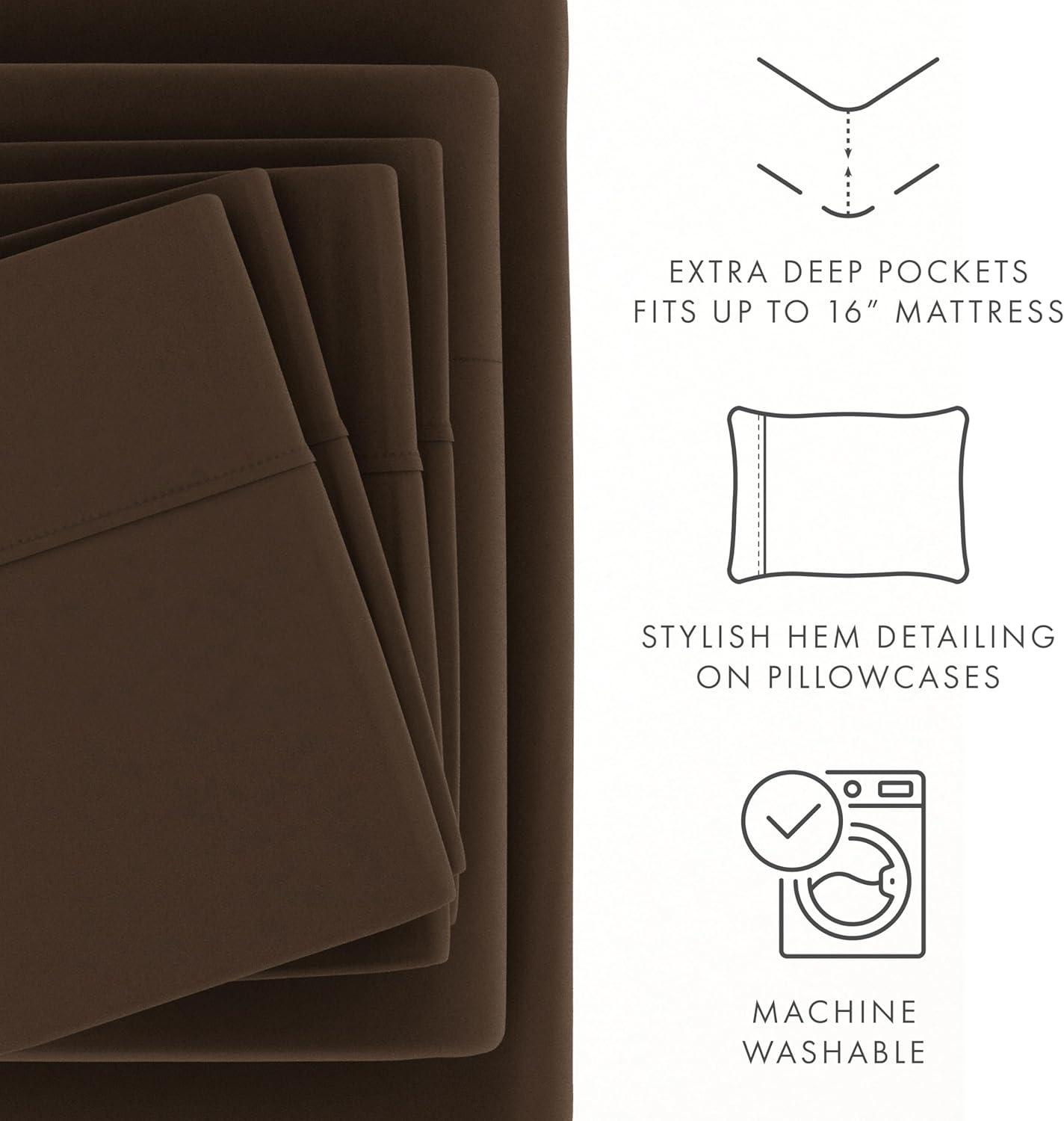 Comfort Canopy - 6 Piece Solid Chocolate Microfiber Bed Sheets for California King Beds