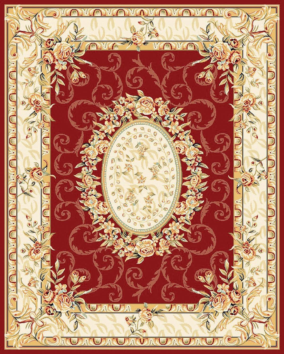 Red and Ivory Floral Synthetic 6' x 9' Area Rug