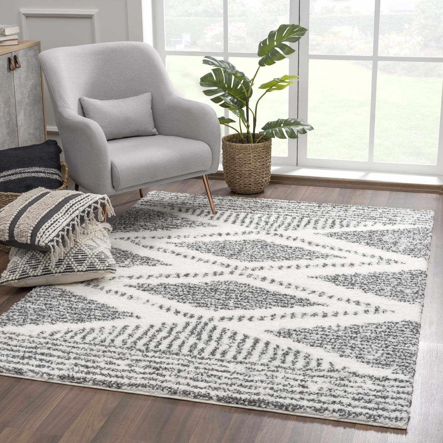 Gray Tufted Rectangular Shag Rug 7'10" x 10'3" Synthetic