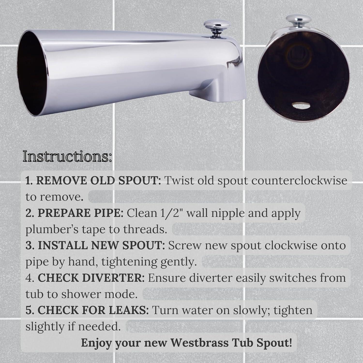 7" Reach Wall Mount Tub Spout with Diverter