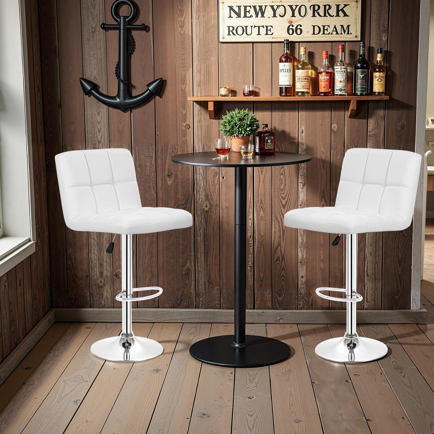 Bar Stools 1 Set Of 2, Counter Height Bar Stools, Square Cushion Bar Stools With Back, Footstool, Cafe, 2 Pieces