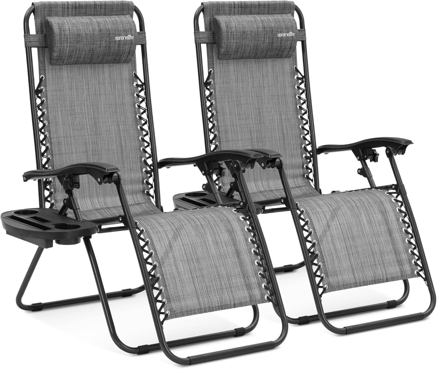 Arlmont & Co. Zero Gravity Chair Set of 2, Outdoor Folding Lounge W/Detachable Headrest & Holder Tray, Adjustable Textilene Lawn Reclining, No Assembly Required, for Patio, Backyard, Garden, Poolside,