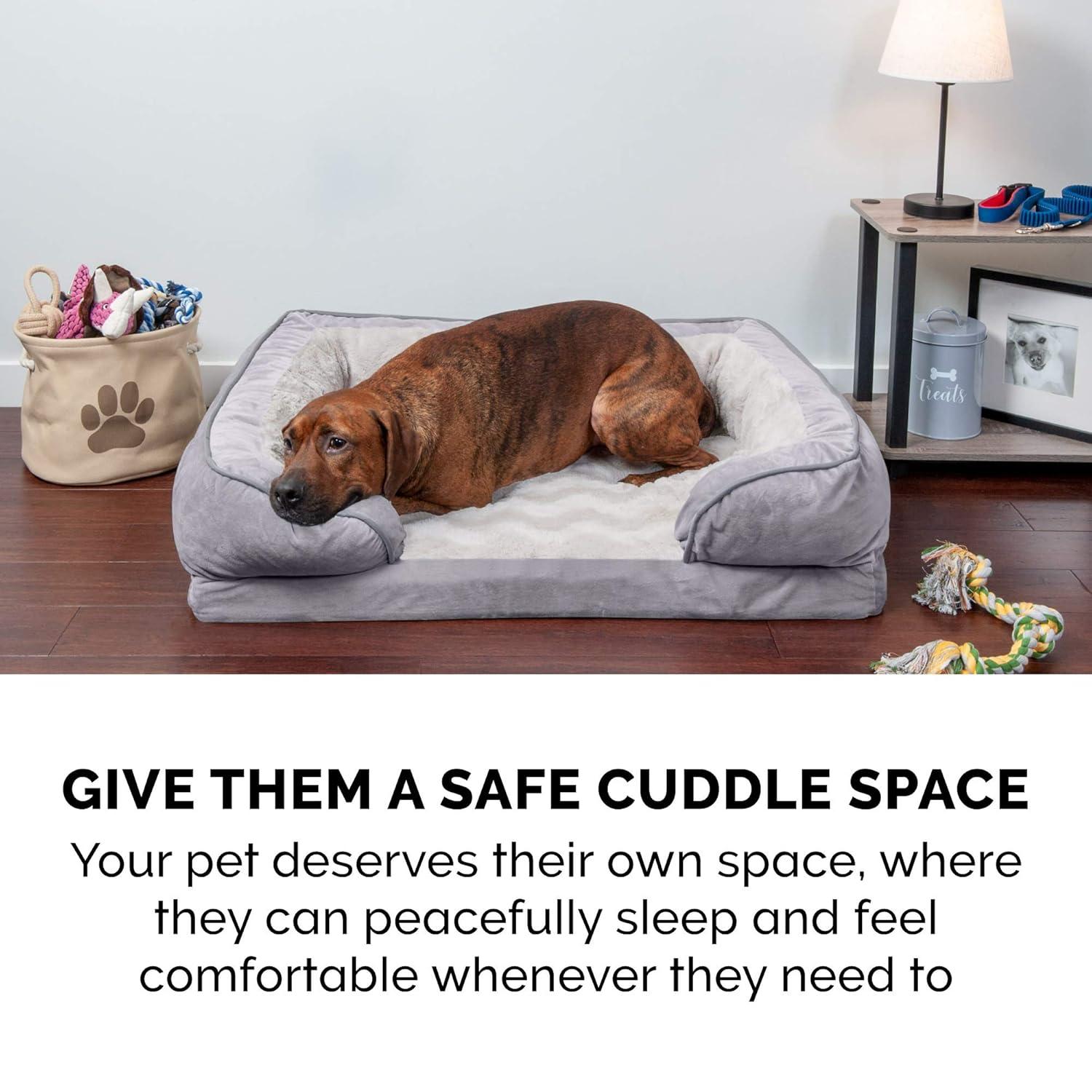 FurHaven Velvet Waves Perfect Comfort Cooling Gel Sofa Dog Bed - Jumbo, Granite Gray