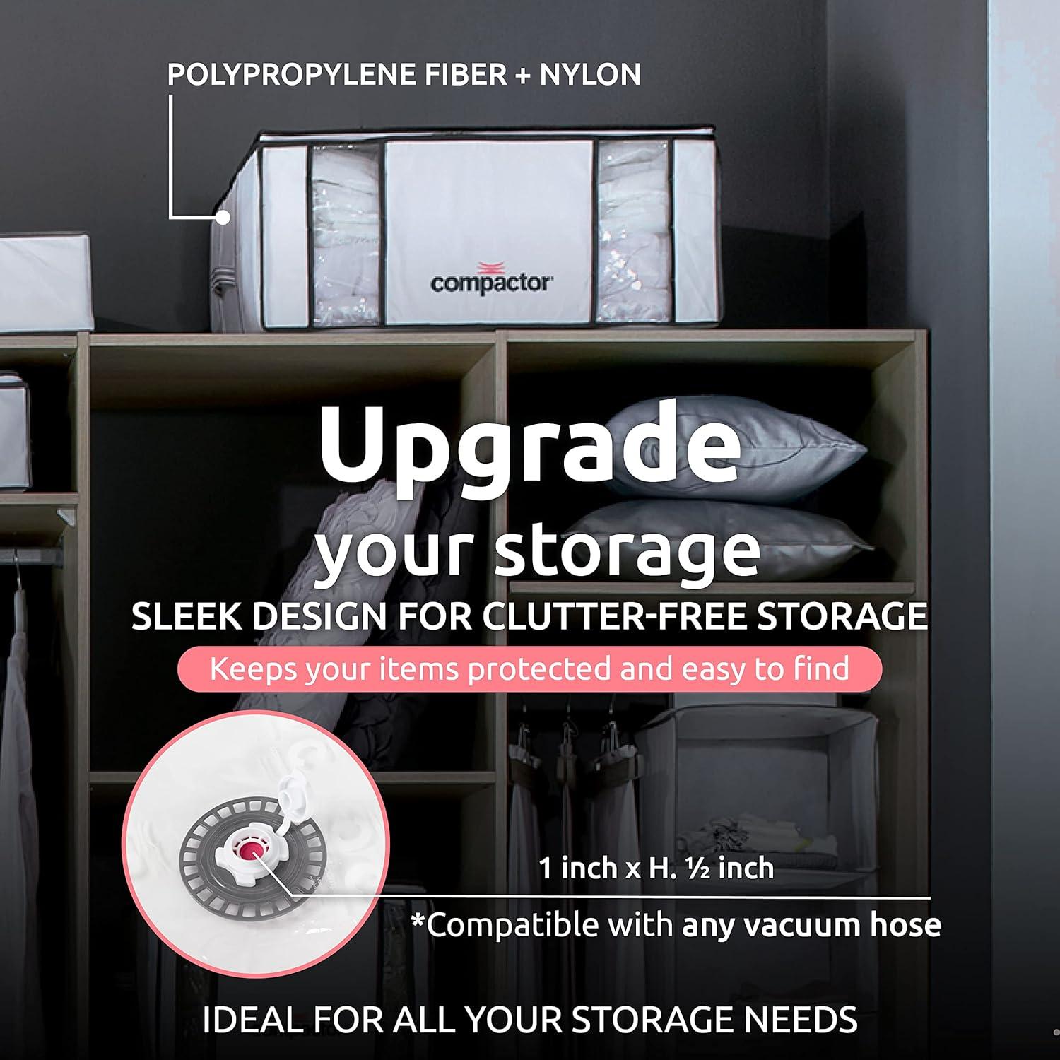 Compactor XXL, Vacuum Storage Bags, Vacuum Seal Bags for Clothing with Semi-Rigid Box, Cube Storage Organizer for Comforters & Blankets