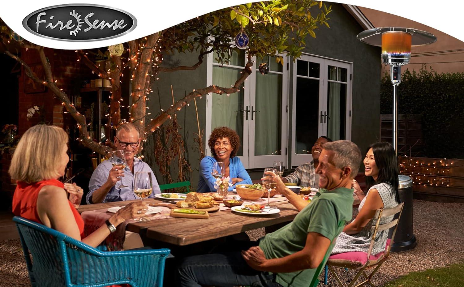 Fire Sense 01775 Performance Series Patio Heater With Wheels 50,000 BTU Output Electronic Ignition System Portable Outdoor Propane Heater - Unpainted Stainless Steel