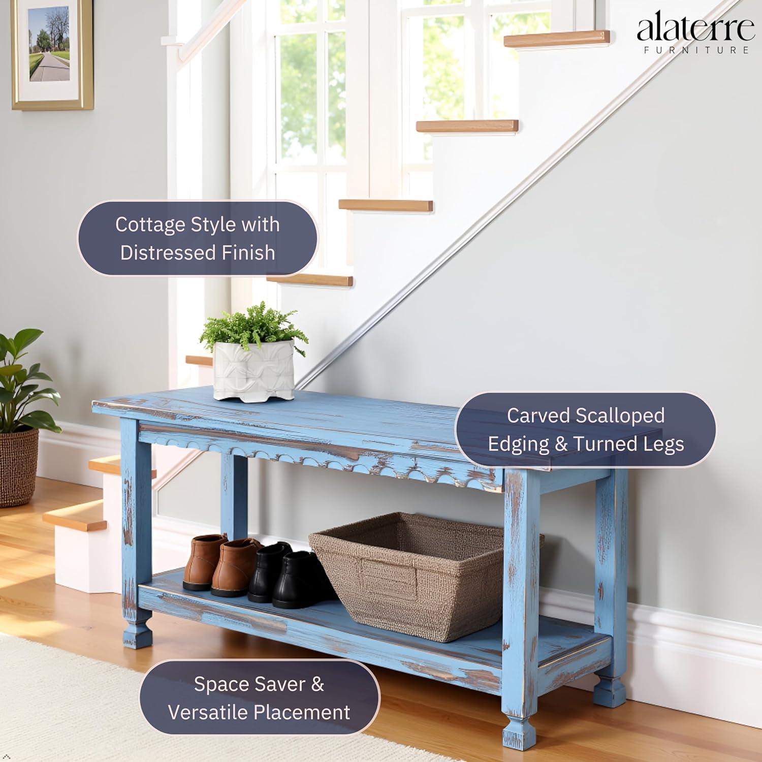 36" Bench Hardwood Blue - Alaterre Furniture: Cottage Style, Square Legs, No Back