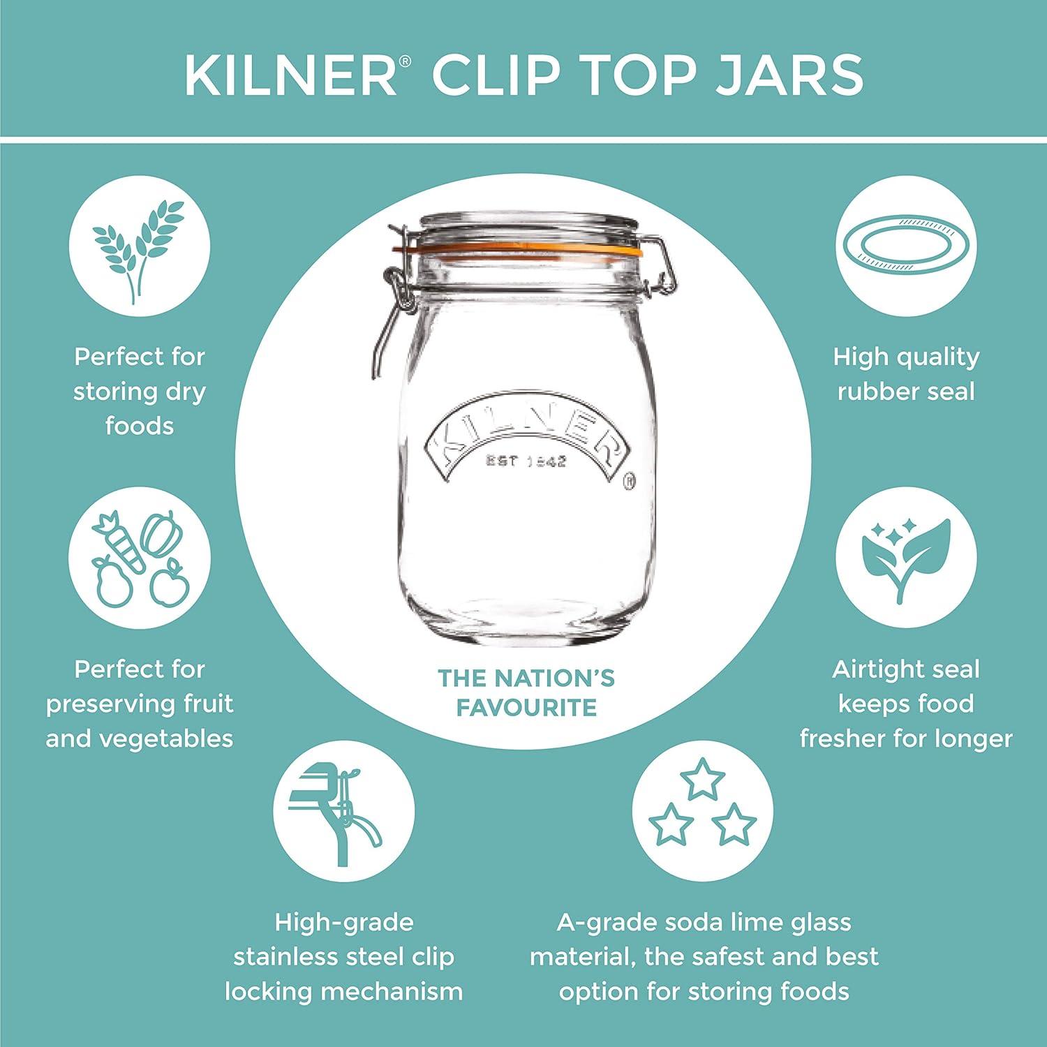 Kilner Round Clip Top Jar, 34-Fl Oz, 1 L