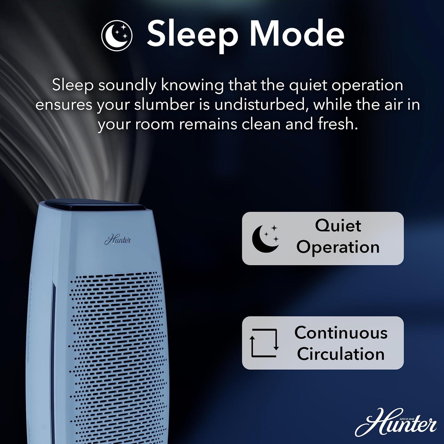 Hunter HP600 Air Purifier. True HEPA Air Purifier Tower for Pets, Odors, Allergens, Smoke, Dust, VOC's. 3 Fan Speeds, Sleep Timer