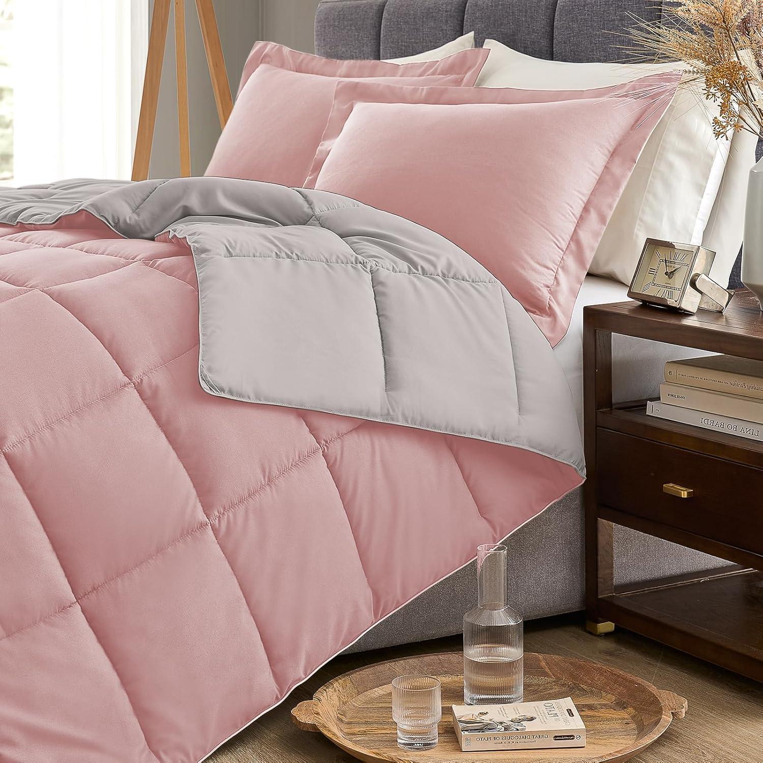 Twin Reversible Pink and Gray Microfiber Duvet