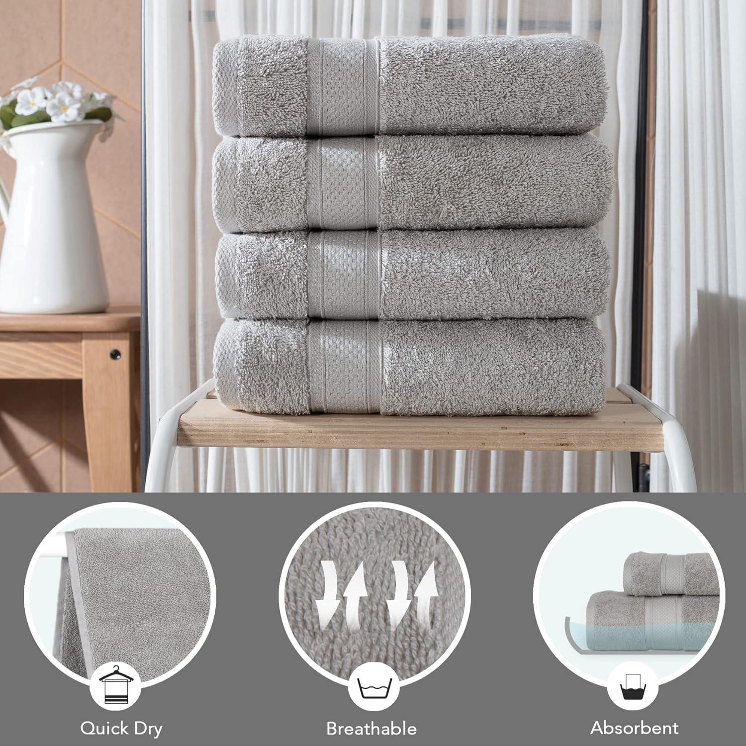 American Soft Linen 4 Pack Hand Towel Set, 100% Cotton, 16 inch by 28 inch, Hand Face Towels for Bathroom, Bright White