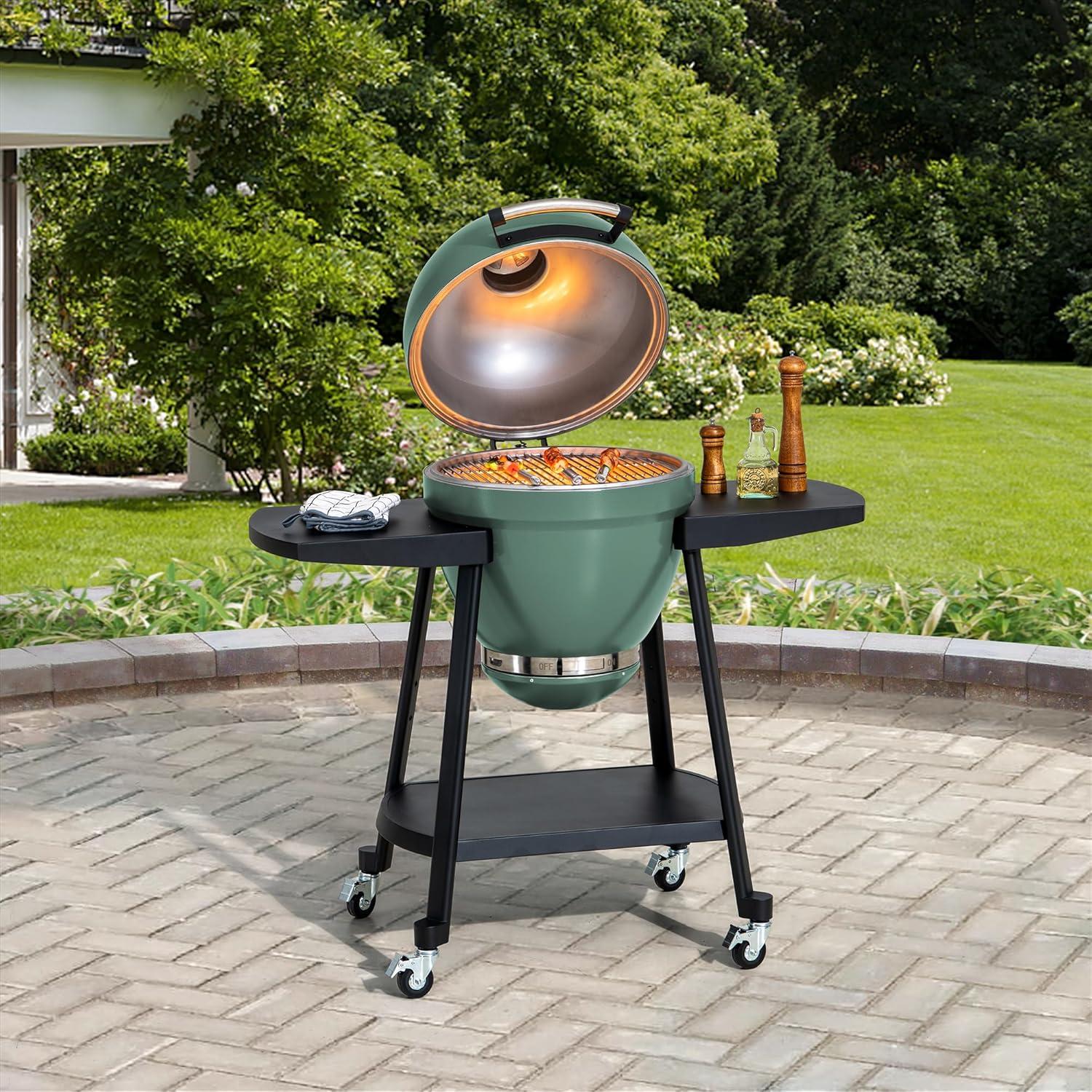 Charcoal Grill 20-Inch Kamado Grill Outdoor Egg Grill with Pizza Stone, Ultimate BBQ Grill and Smoke