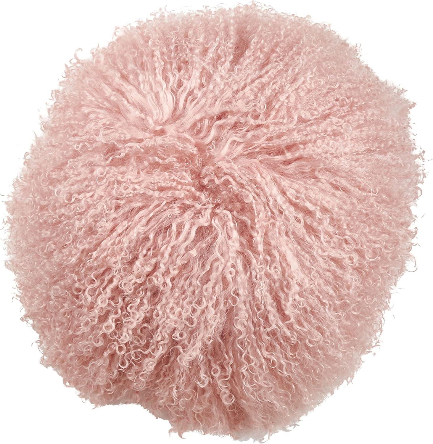 Saro Lifestyle  13 in. 100 Percent Wool Mongolian Lamb Fur Throw Pillow with Poly Filling, Rose