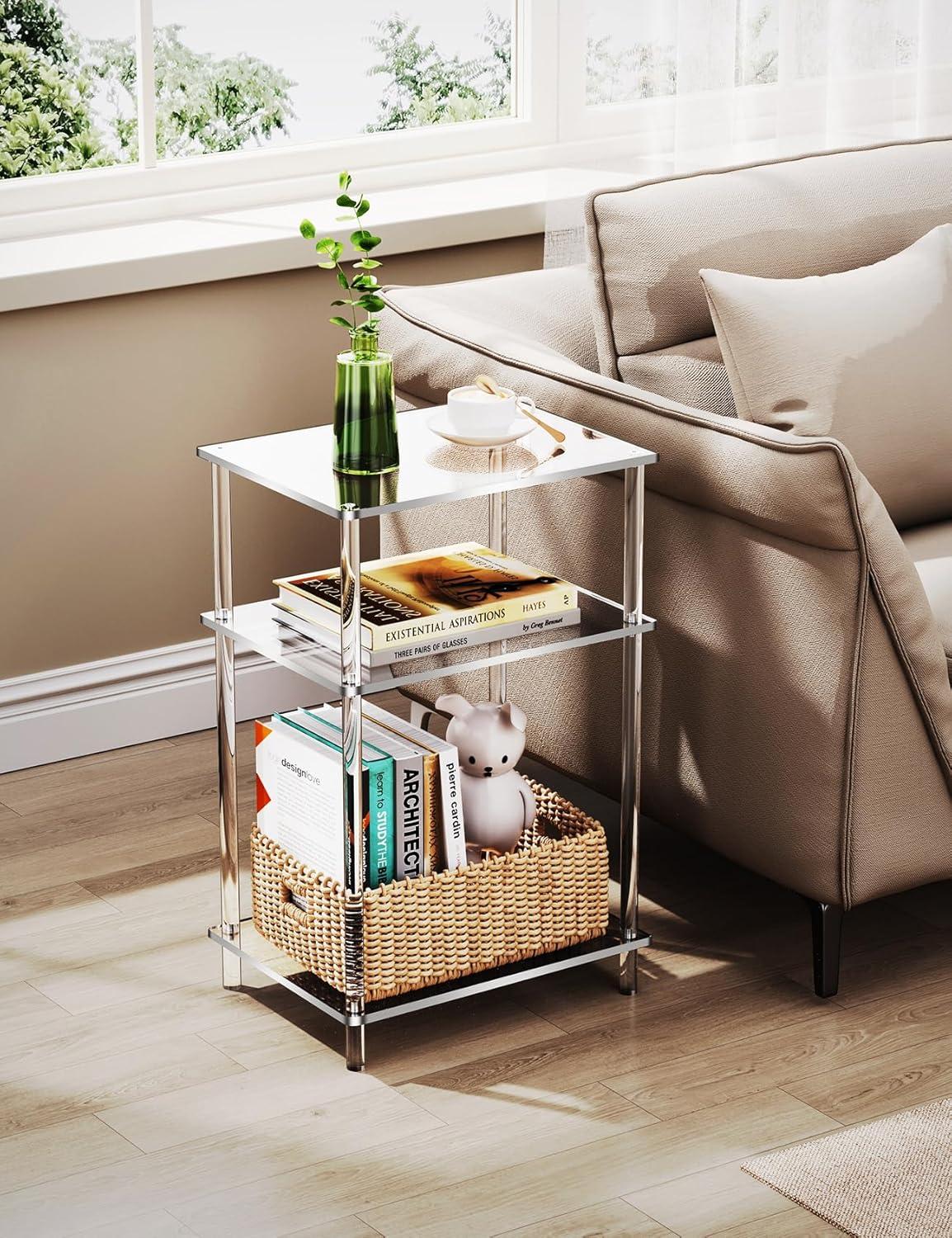 Clear Acrylic 3-Tier Rectangular Side Table