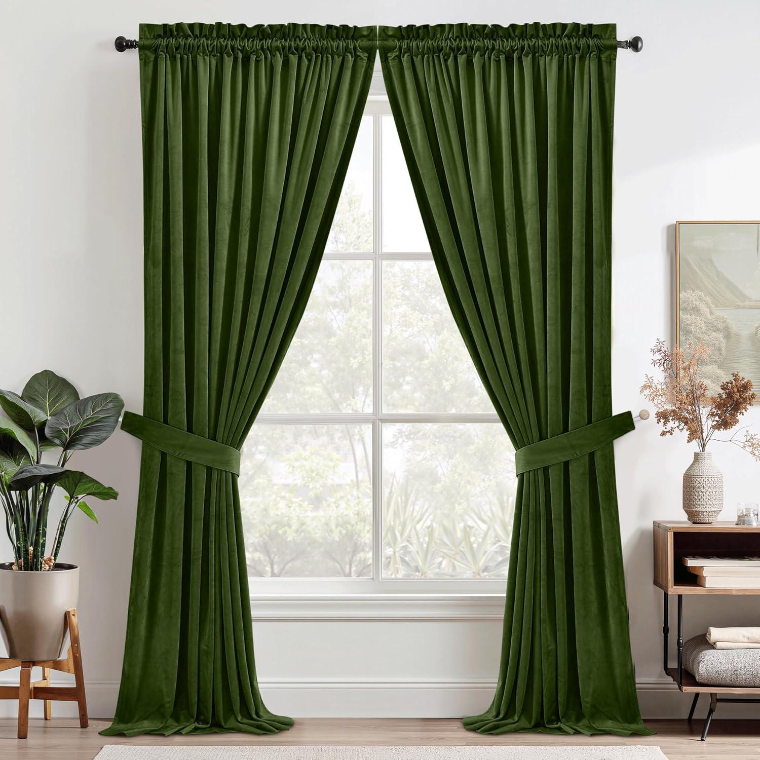 StangH Moss Green Curtains for Living Room, Super Soft Luxury Velvet Room Darkening Drapes 102 inches Long Christmas Holiday Home Decor for Bedroom/Laundry, W52 x L102, 2 Panels