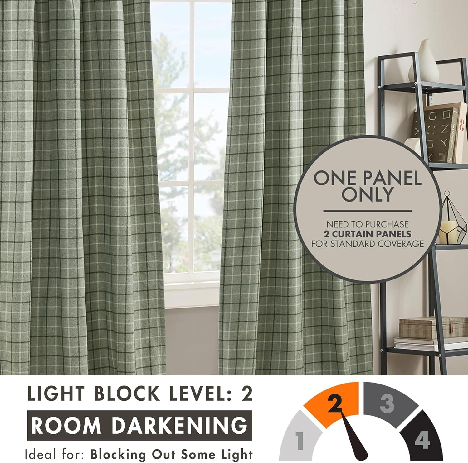 Anaheim Woven Plaid Room Darkening Thermal Fleece Lined Single Curtain Panel