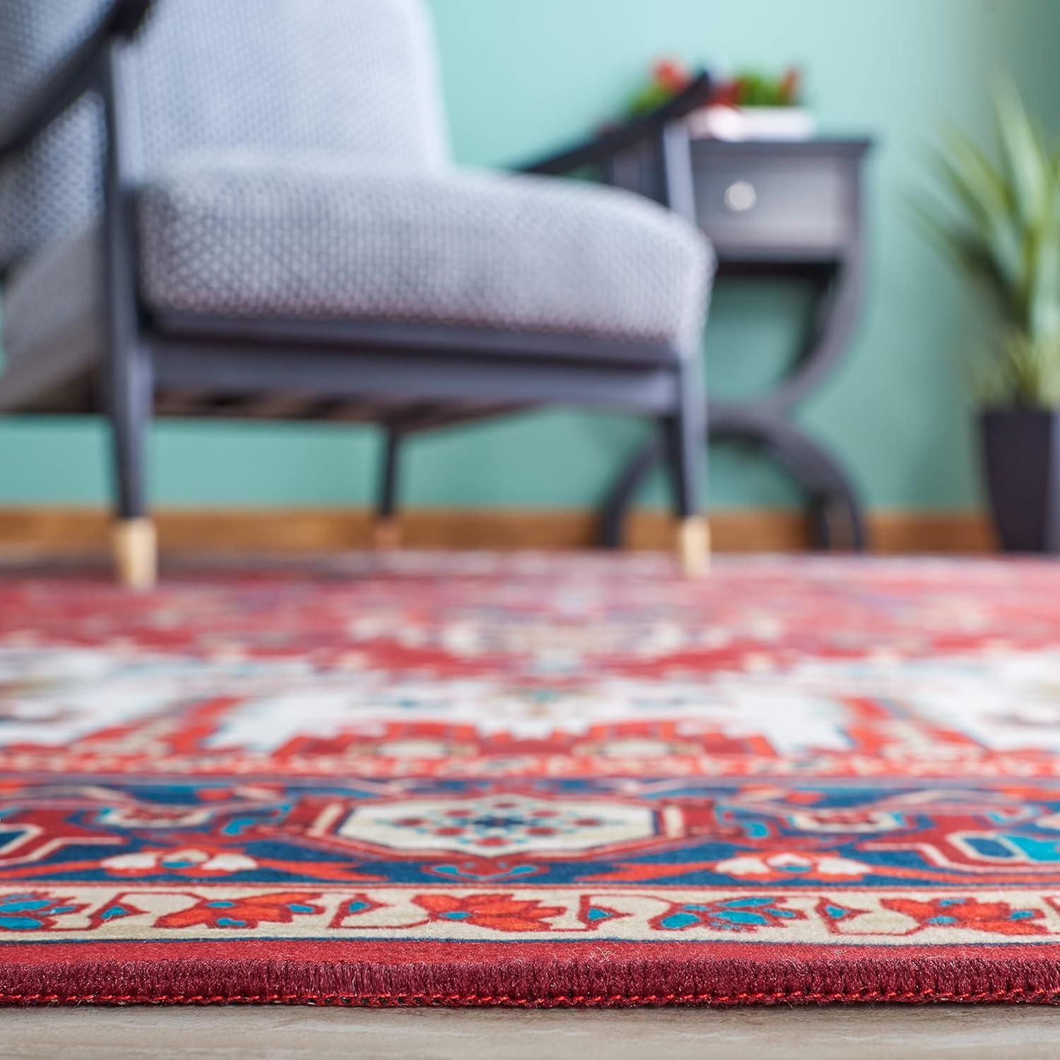 Tucson Vintage Persian TSN101 Power Loomed Machine Washable Skid-Resistant Indoor Area Rug - Red/Blue - 6'x9' - Safavieh