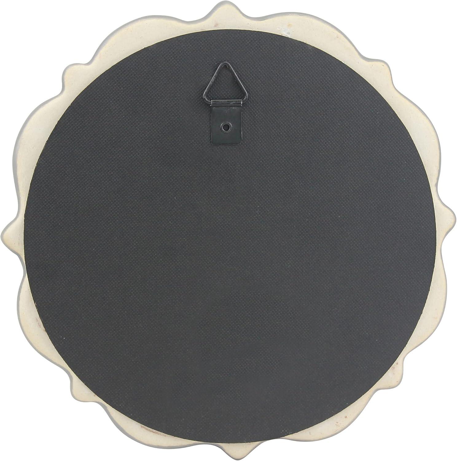 Elegant Parisian Fleur de Lis 9" Round Ceramic Wall Mirror in Warm Taupe