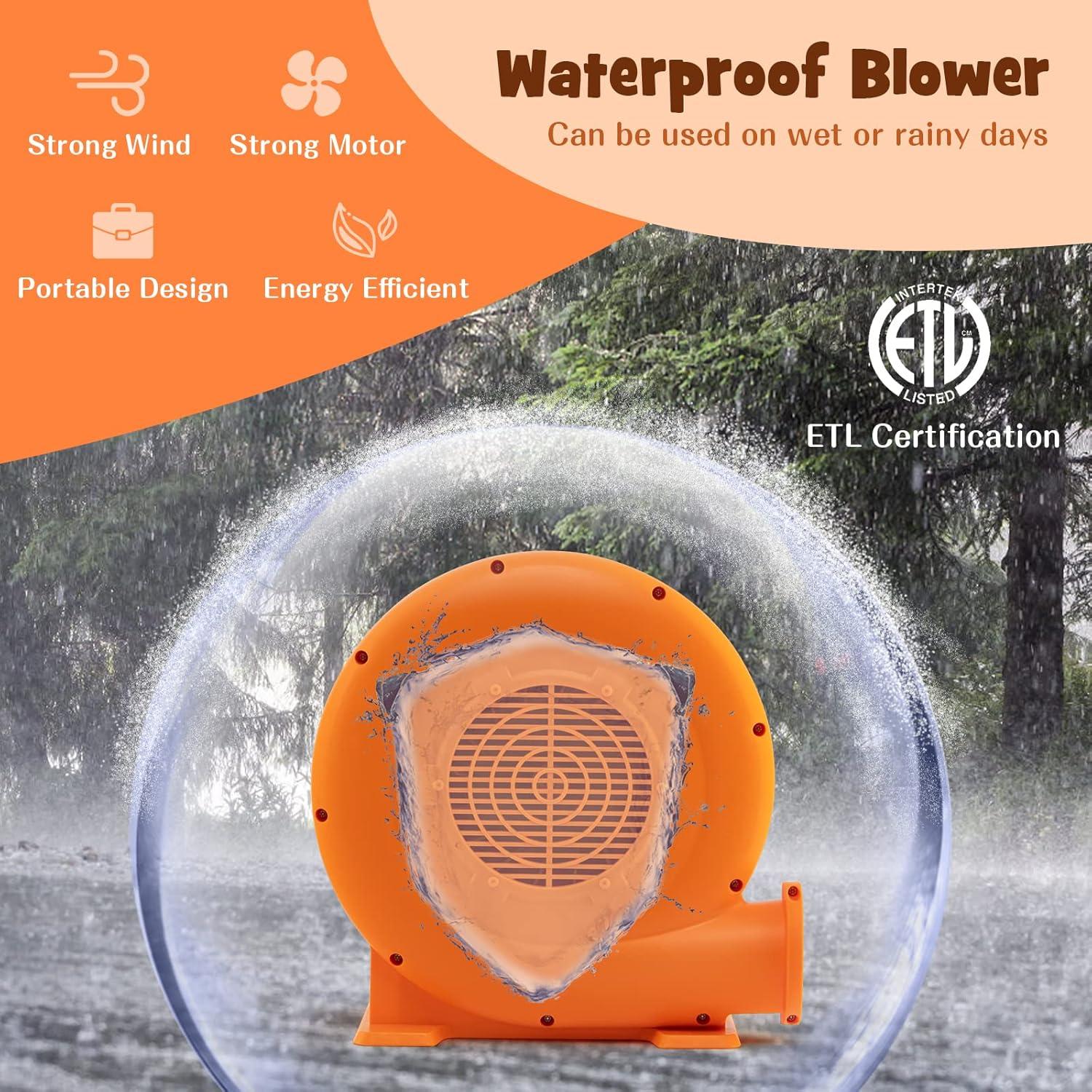 Costzon Air Blower, 1.0HP Blower for Bounce House with 25FT SJTW Wire & Stakes, GFCI Plug, ETL, 750W, Perfect for Inflatable Bouncer Blower Orange, IPX4 Air Blower for Inflatables
