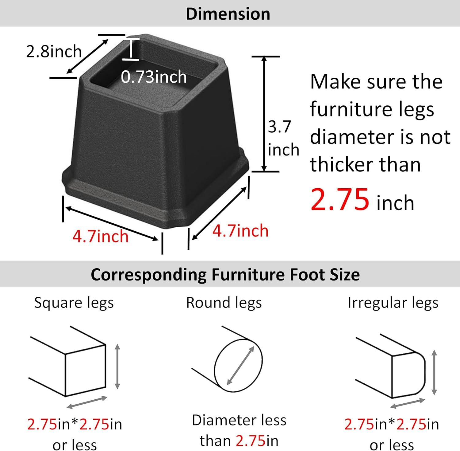 6 Pack Bed Furniture Risers, Stackable Bed Lifts in Heights of 3 inch, Heavy Duty Furniture Risers for Bed, Couch, Desk, Sofa, Chair, Table Legs Extenders
