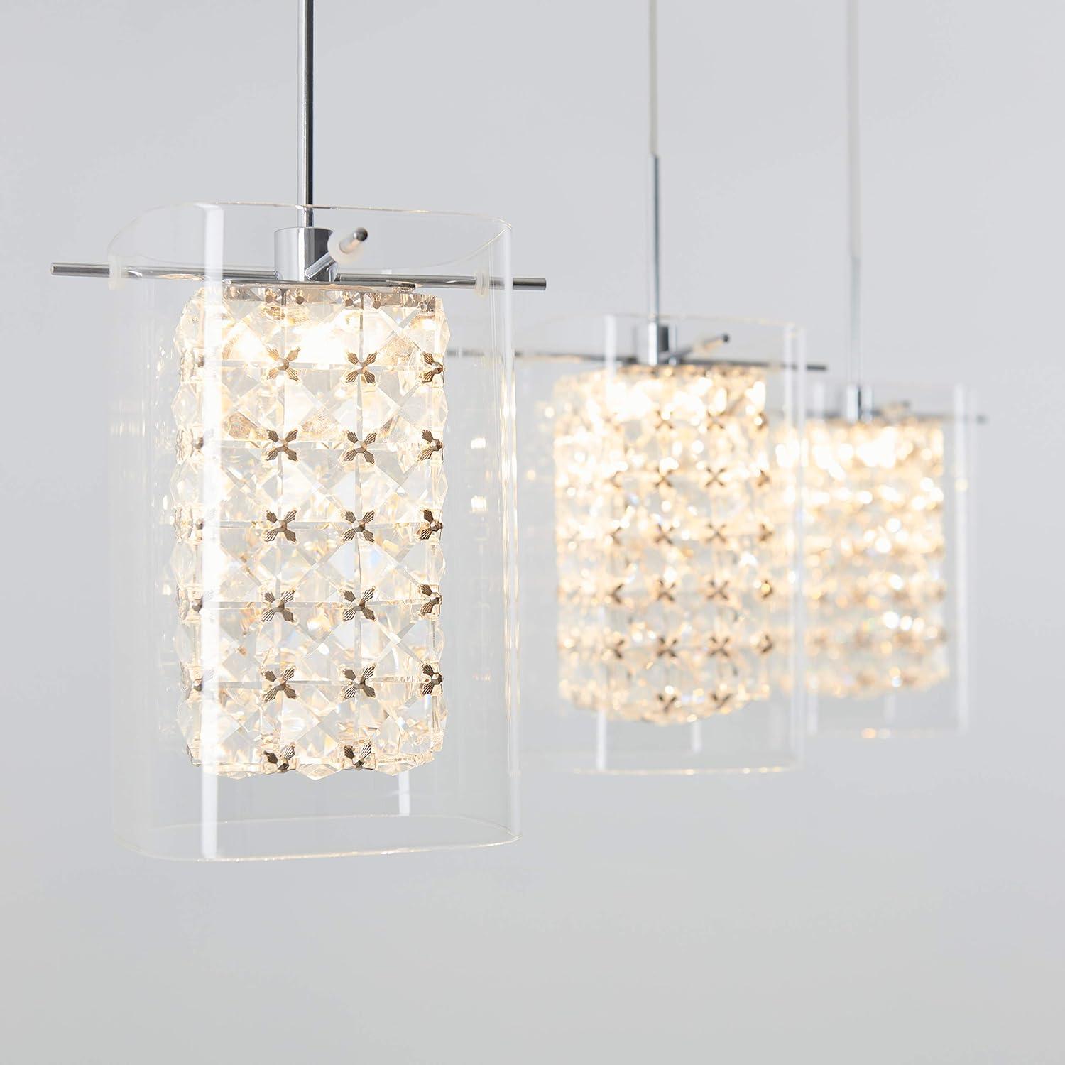 Crystal Cube 3-Light Chrome LED Pendant