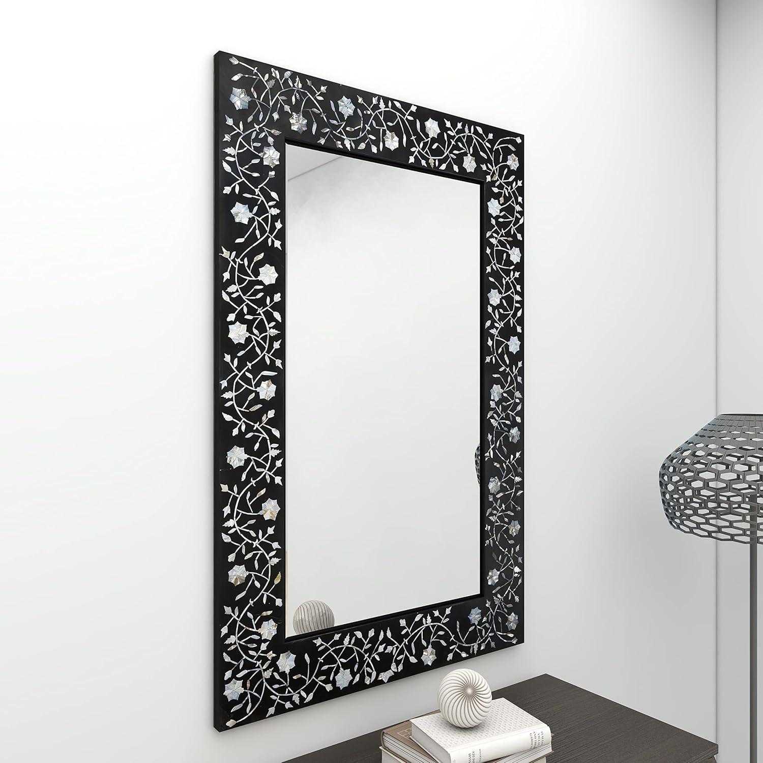 DecMode 30"W, 47"H Square Wall Mirror, Black