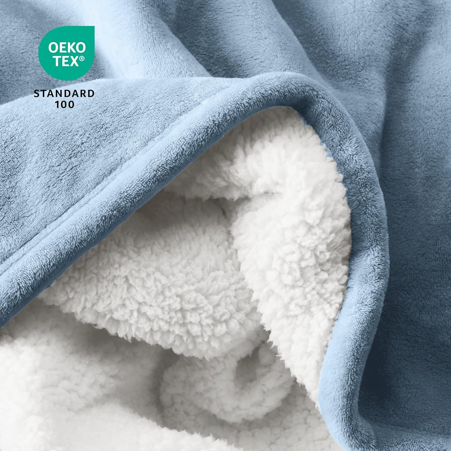 Light Blue Twin/Twin XL Faux Shearling Fleece Blanket by Bare Home
