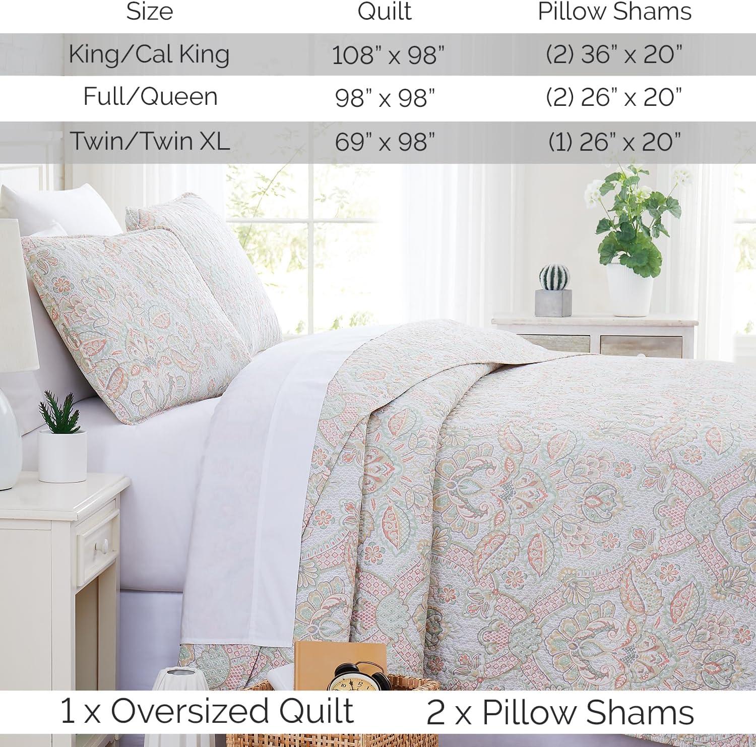 Full Multicolor Microfiber Reversible Quilt Set with Shams