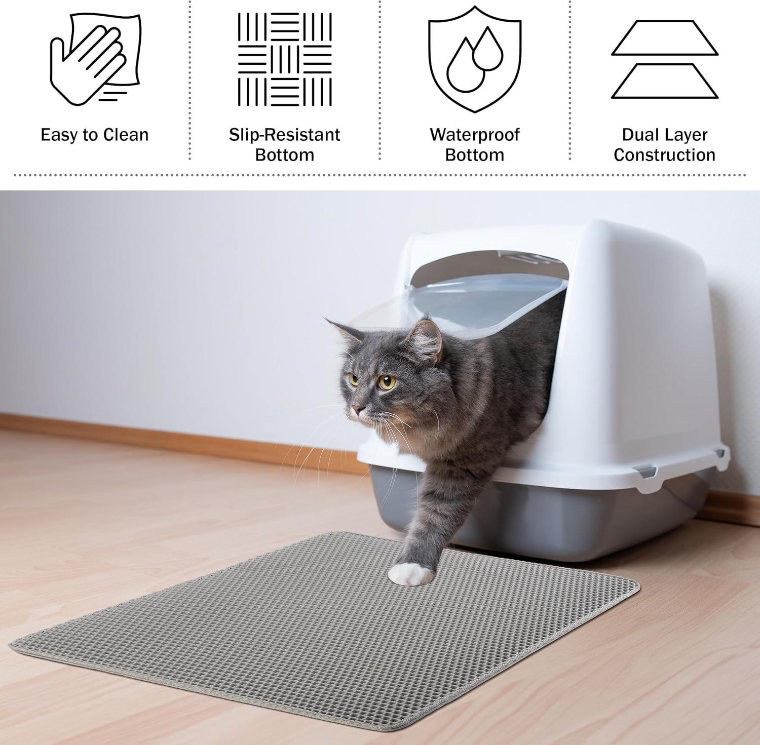 Cat Litter Mat - 30x24 Waterproof Litter Box Mat with Dual-Layer Honeycomb Design for Trapping Litter - Slip-Resistant Cat Mat
