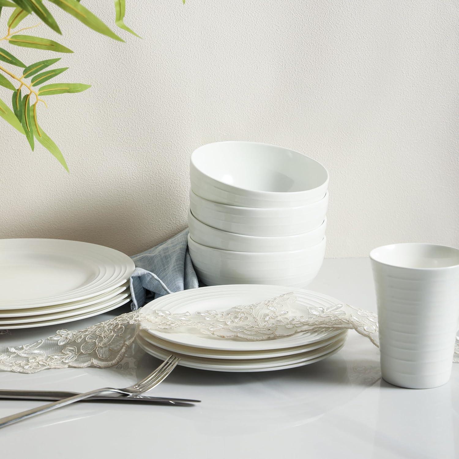 White Porcelain Swirl Design 16-Piece Dinnerware Set