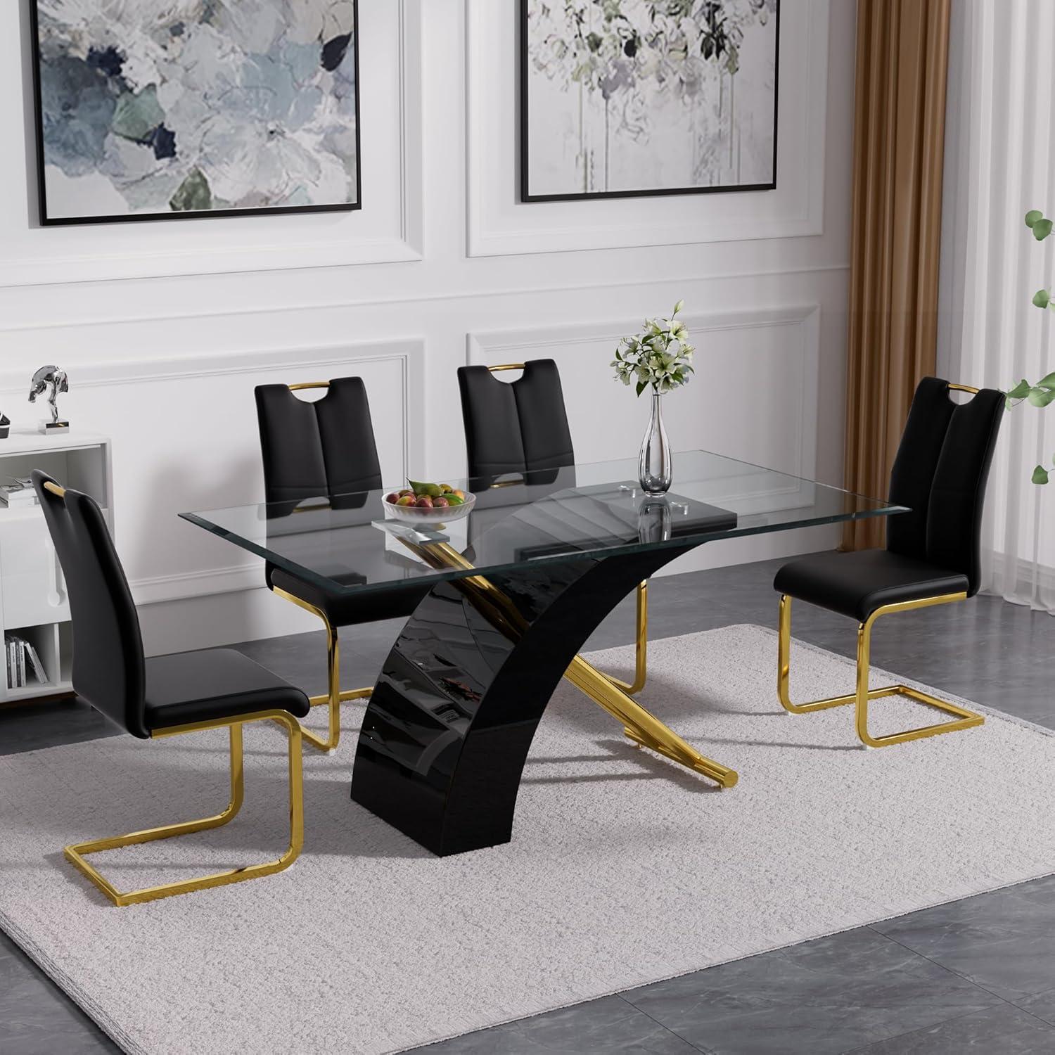 Stylish Dining Room Table, Luxury Glass Top Dining Table