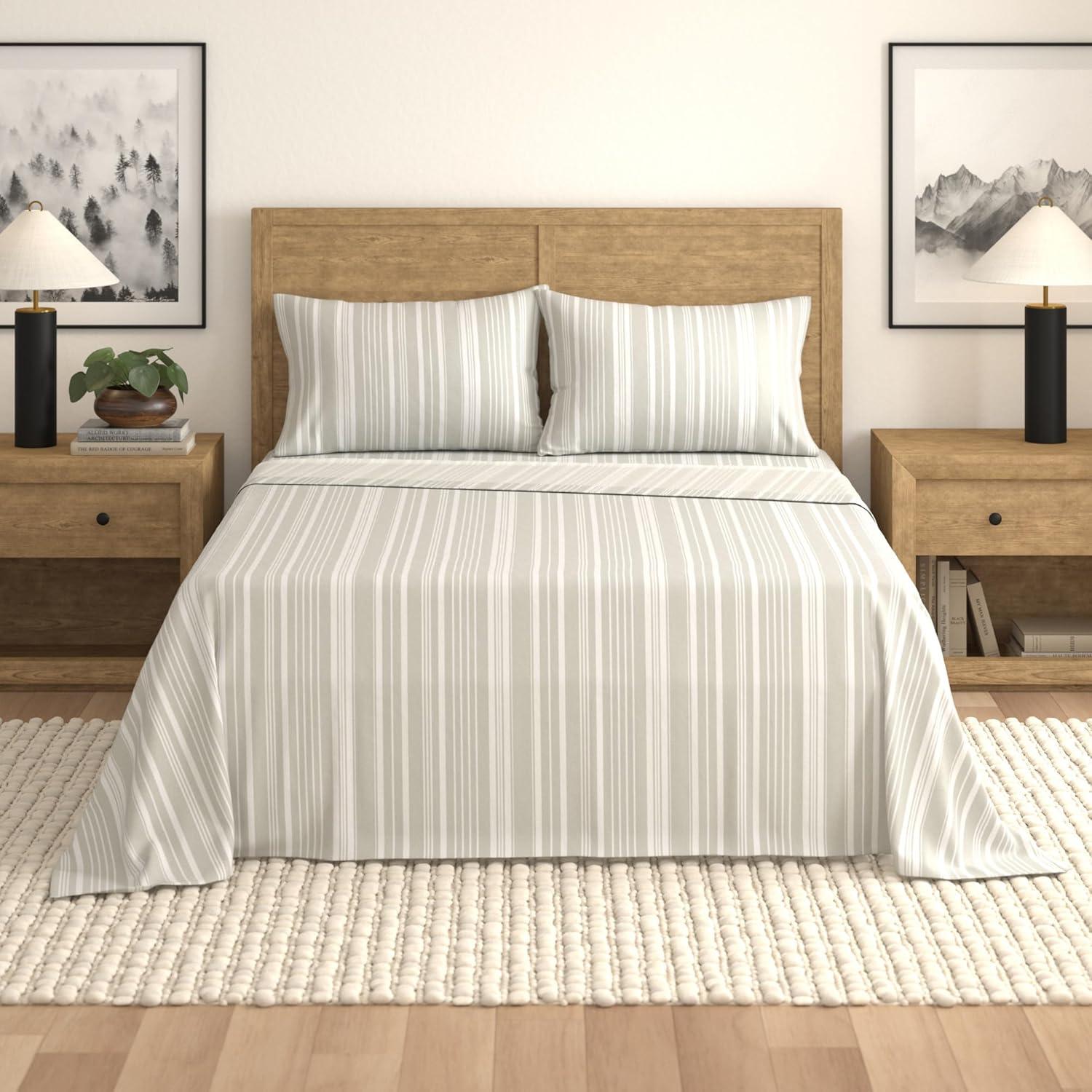 Striped Ultra-Soft Microfiber Sheet Set - Great Bay Home (Full, Light Grey)